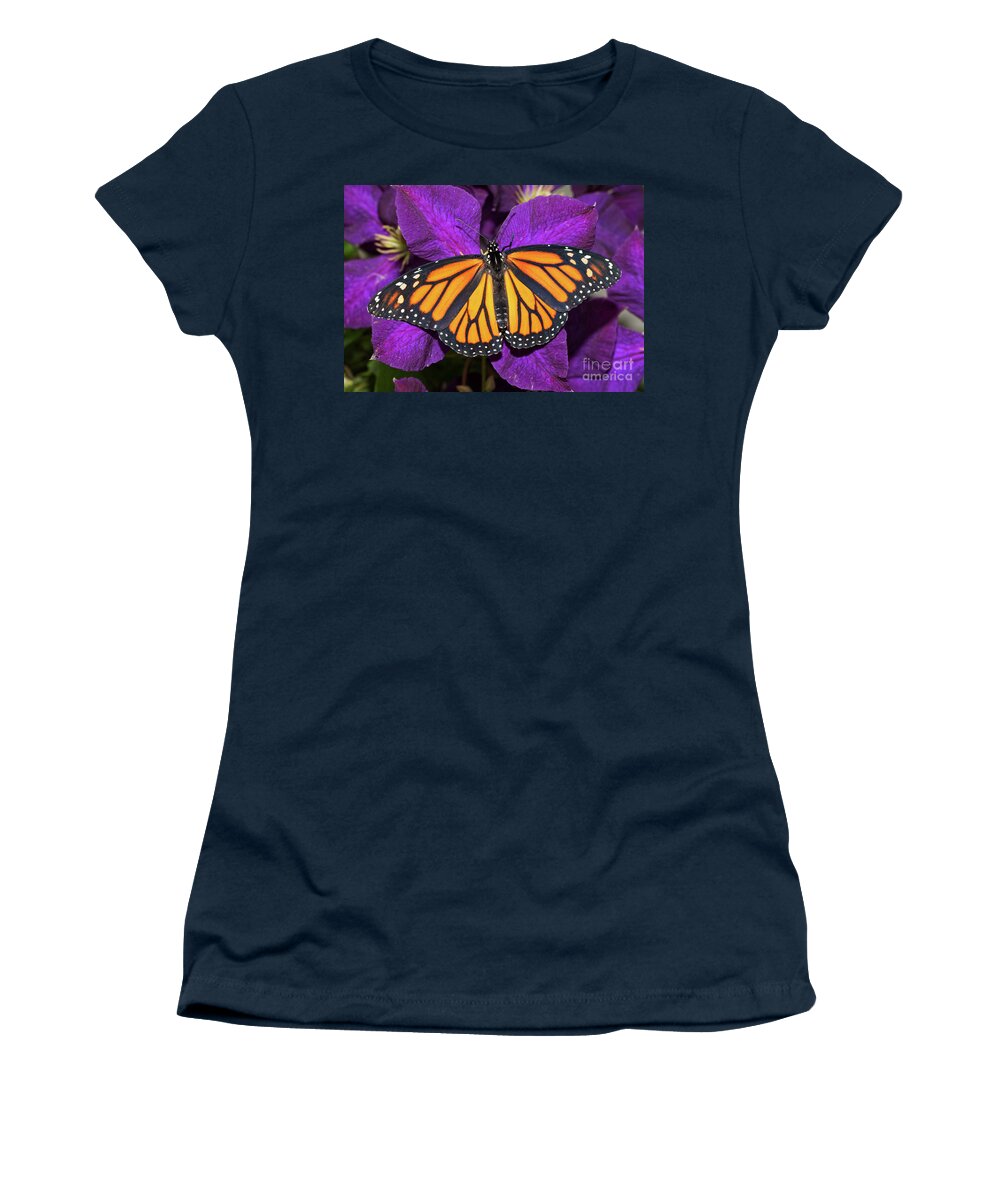 Butterfly Women's T-Shirt featuring the photograph Orange on Purple by Sari ONeal
