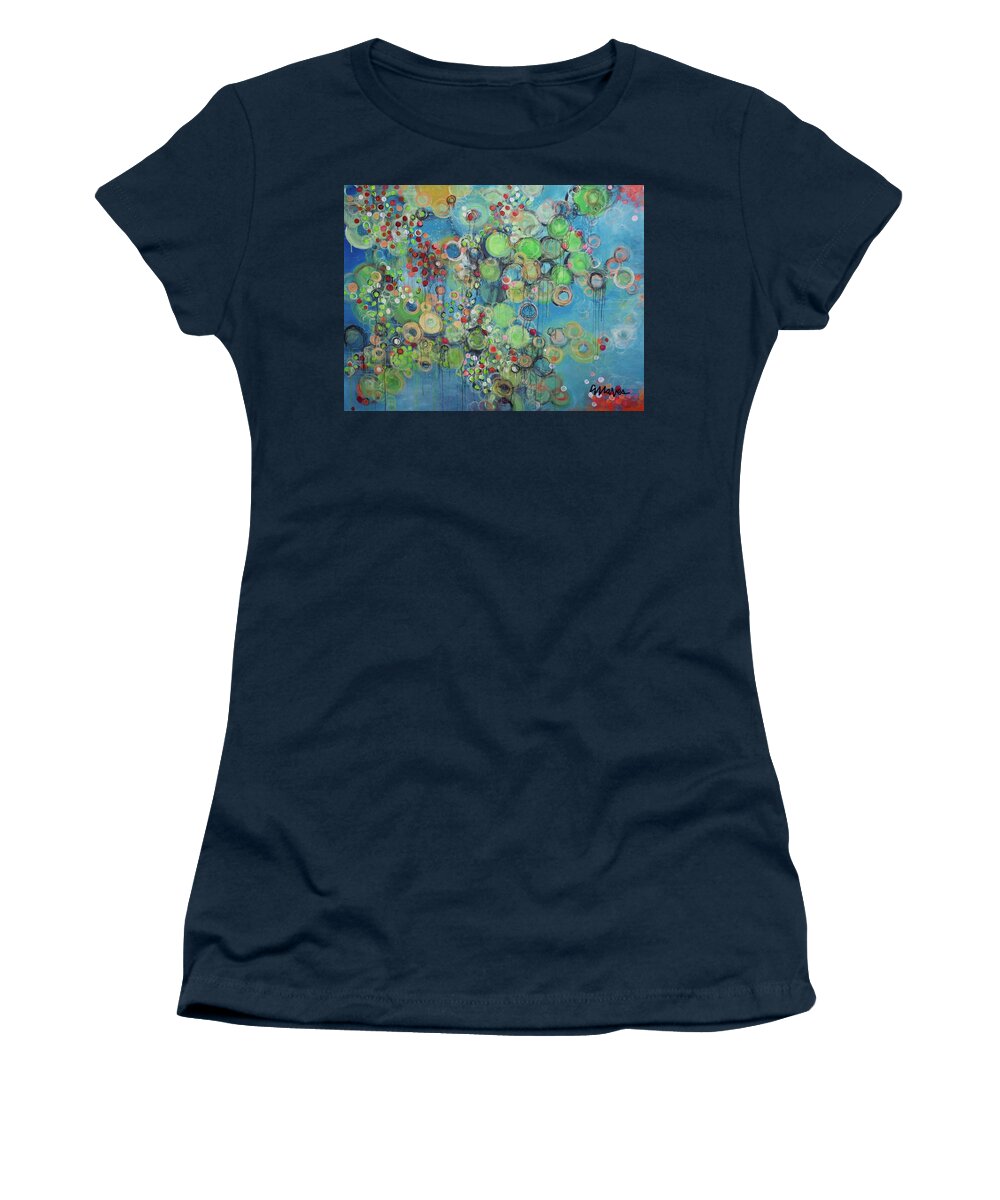 Commission Women's T-Shirt featuring the painting Orangetheory Brighter Than The Sun by Laurie Maves ART