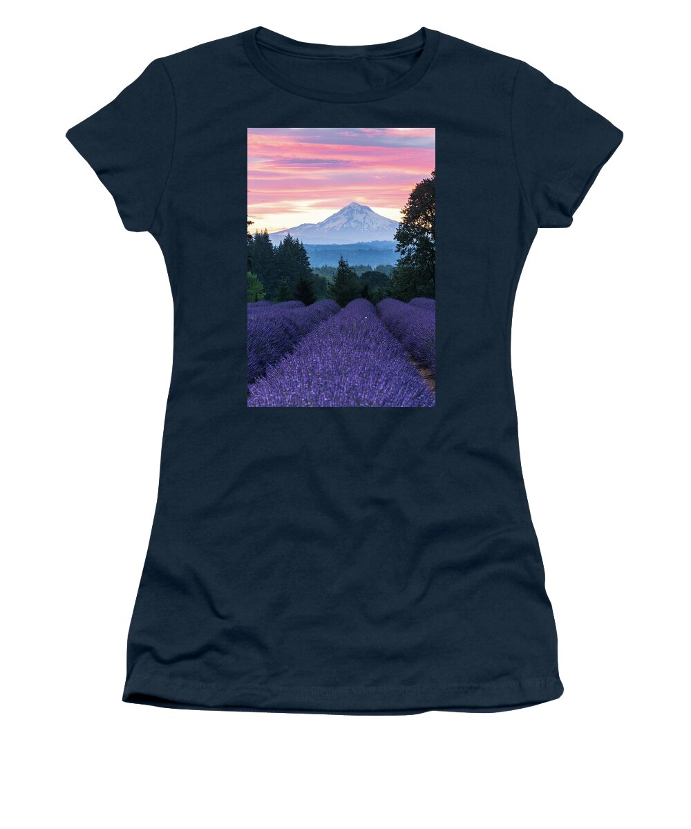 Plant;lavender;farm;mt Hood;oregon Lavender Farm Women's T-Shirt featuring the digital art Oregon Lavender Farm by Michael Lee