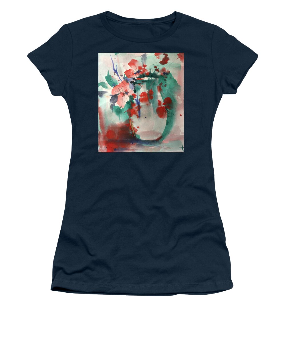 Orientalist Women's T-Shirt featuring the painting Oriental Brush Flowers and Vase by Robin Miller-Bookhout