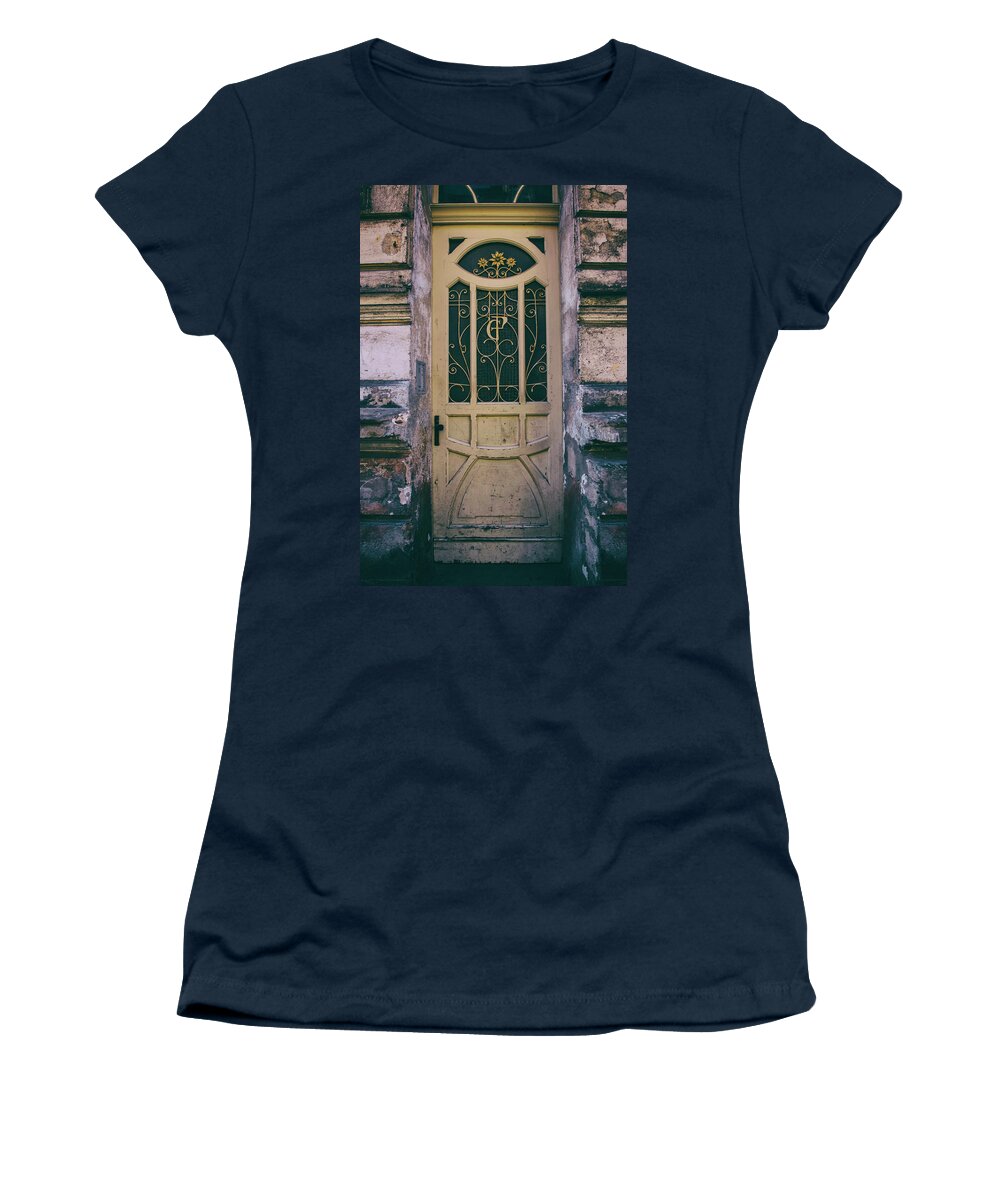 Gate Women's T-Shirt featuring the photograph Ornamented doors in light brown color by Jaroslaw Blaminsky