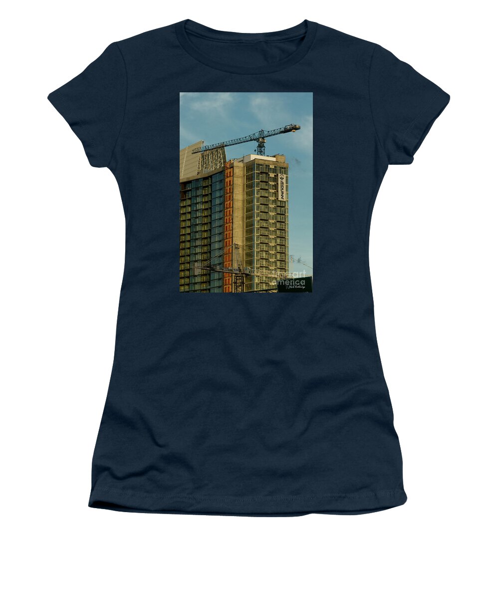 Cranes Images Women's T-Shirt featuring the photograph Over Your Head Cranes Atlanta Construction Art by Reid Callaway