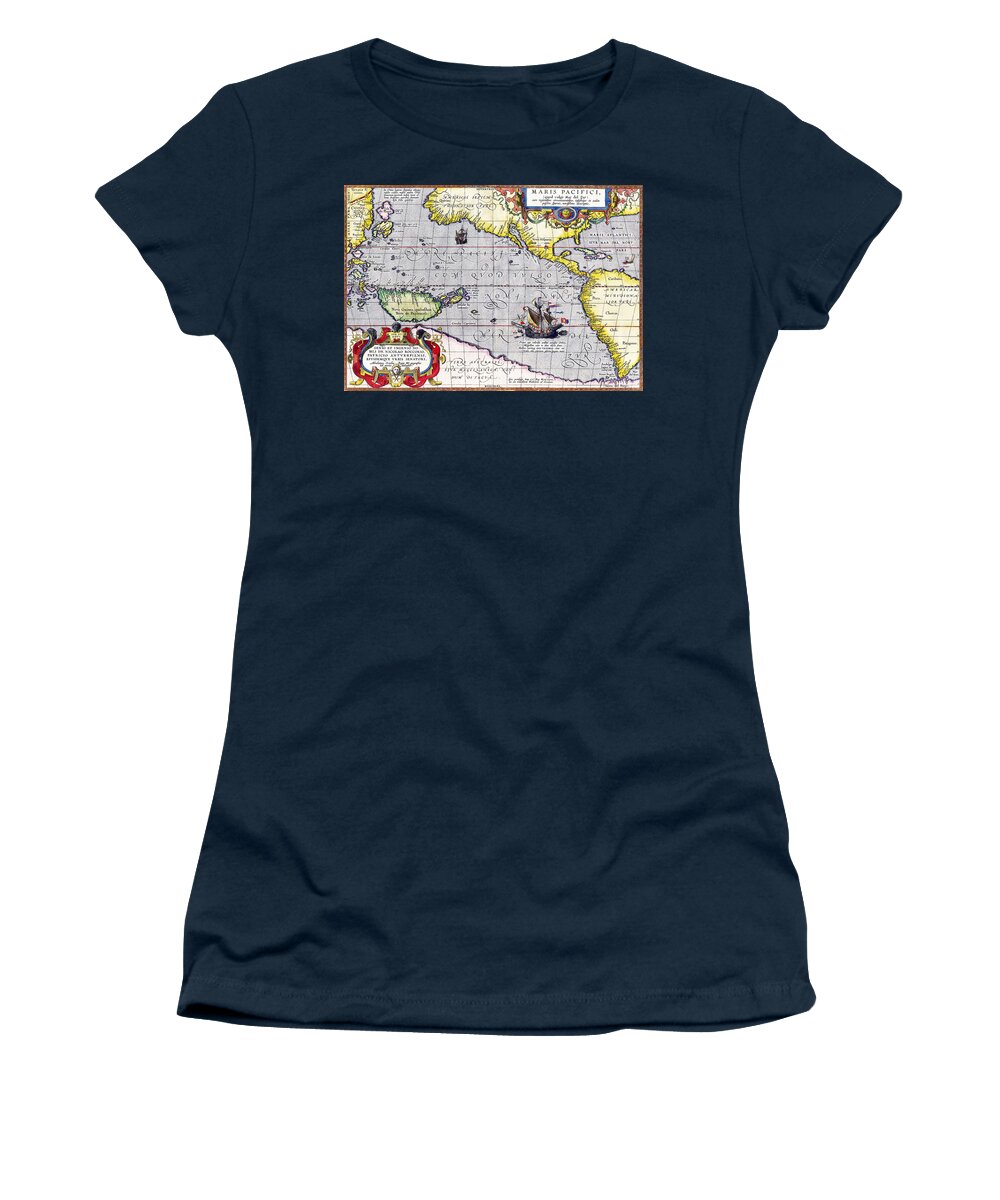 Maris Pacifici Women's T-Shirt featuring the digital art Pacific Ocean vintage Map by Lisa Redfern