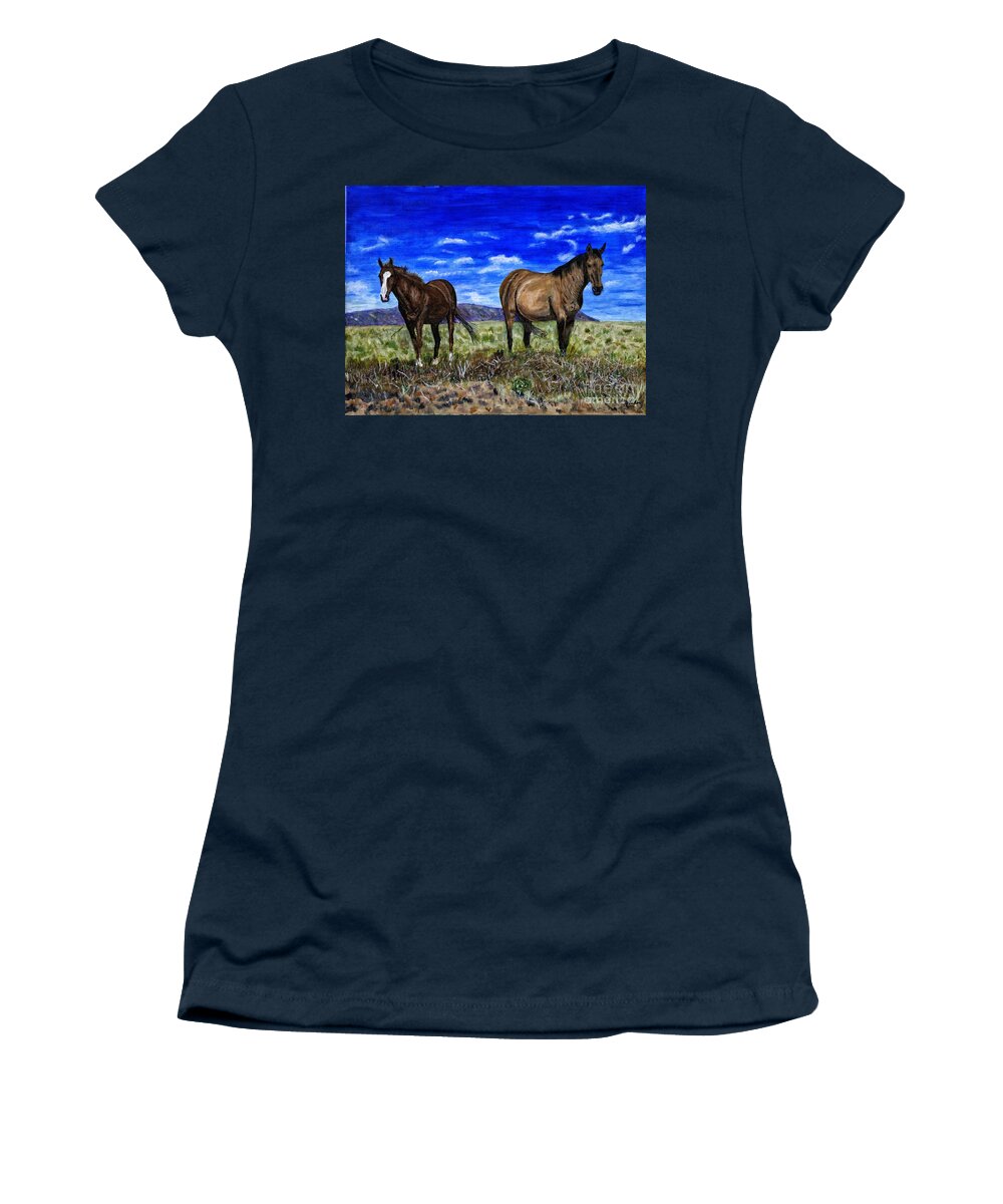 Horse Women's T-Shirt featuring the painting Pair of Horses Painting by Timothy Hacker