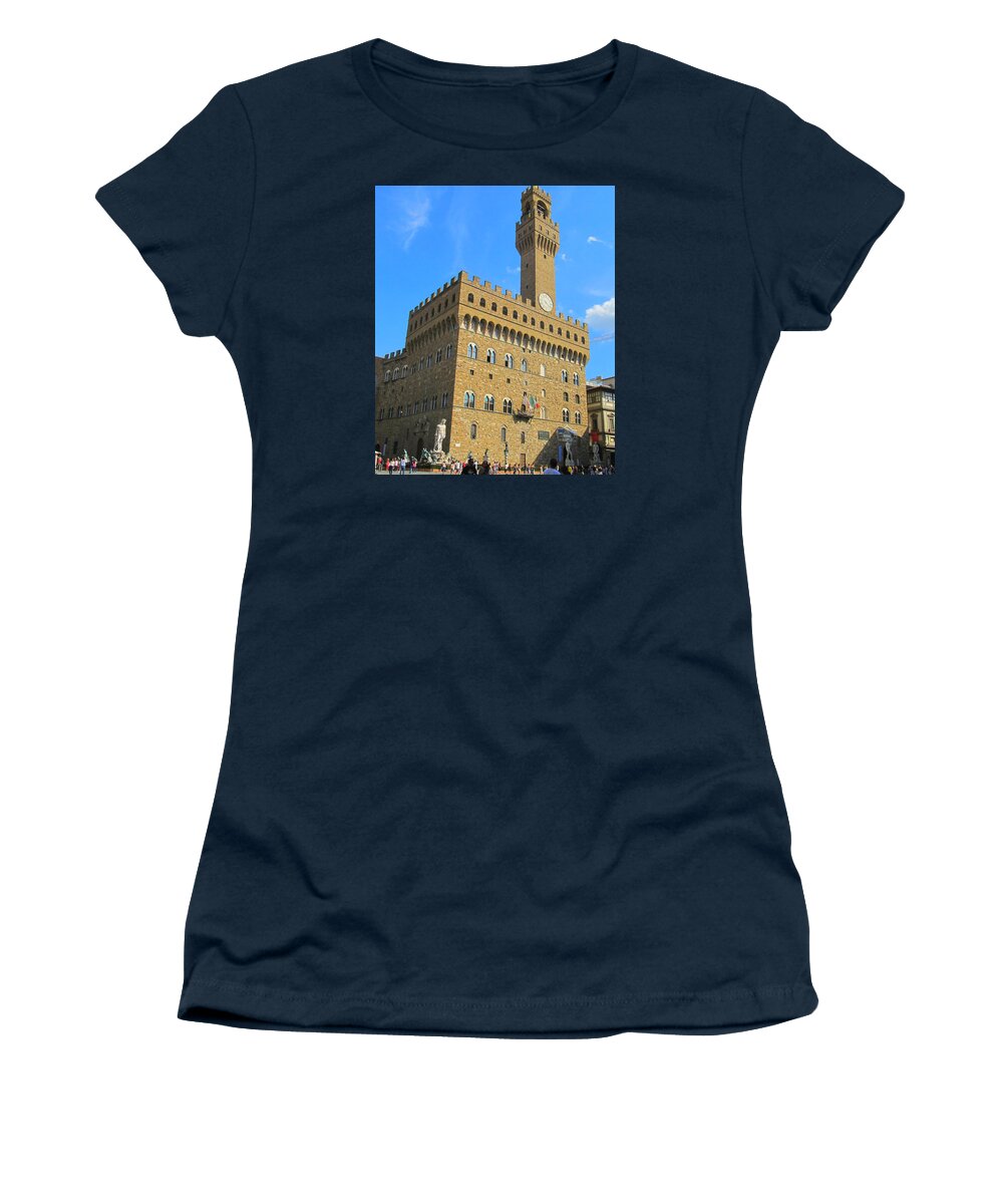Palazzo Vecchio Florence Italy Tuscany Women's T-Shirt featuring the painting Palazzo Vecchio Florence by Lisa Boyd