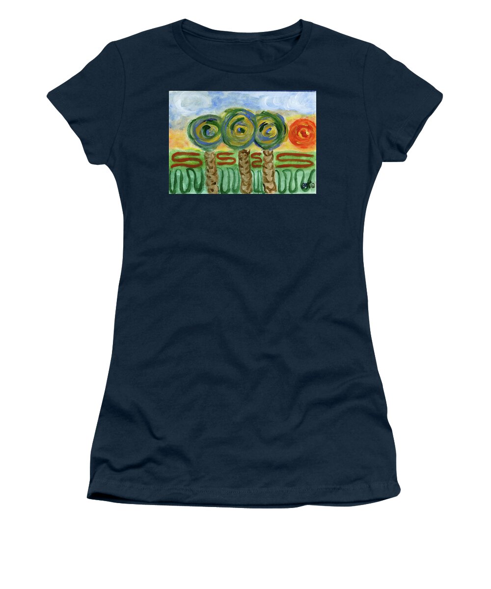 Trees Women's T-Shirt featuring the drawing Palm Trees on my Mind by Stephanie Agliano