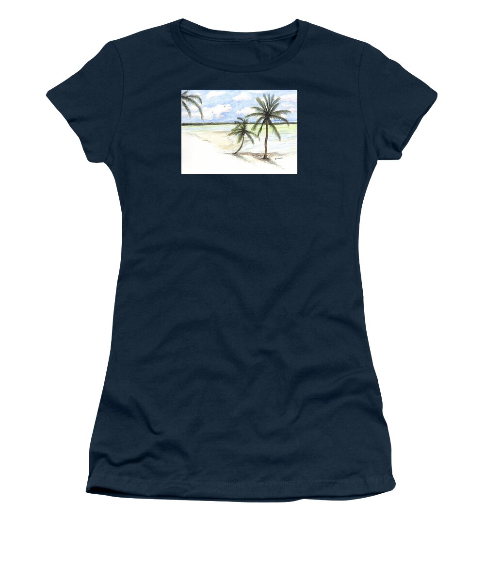 Palm Women's T-Shirt featuring the painting Palm trees on the Beach by Darren Cannell