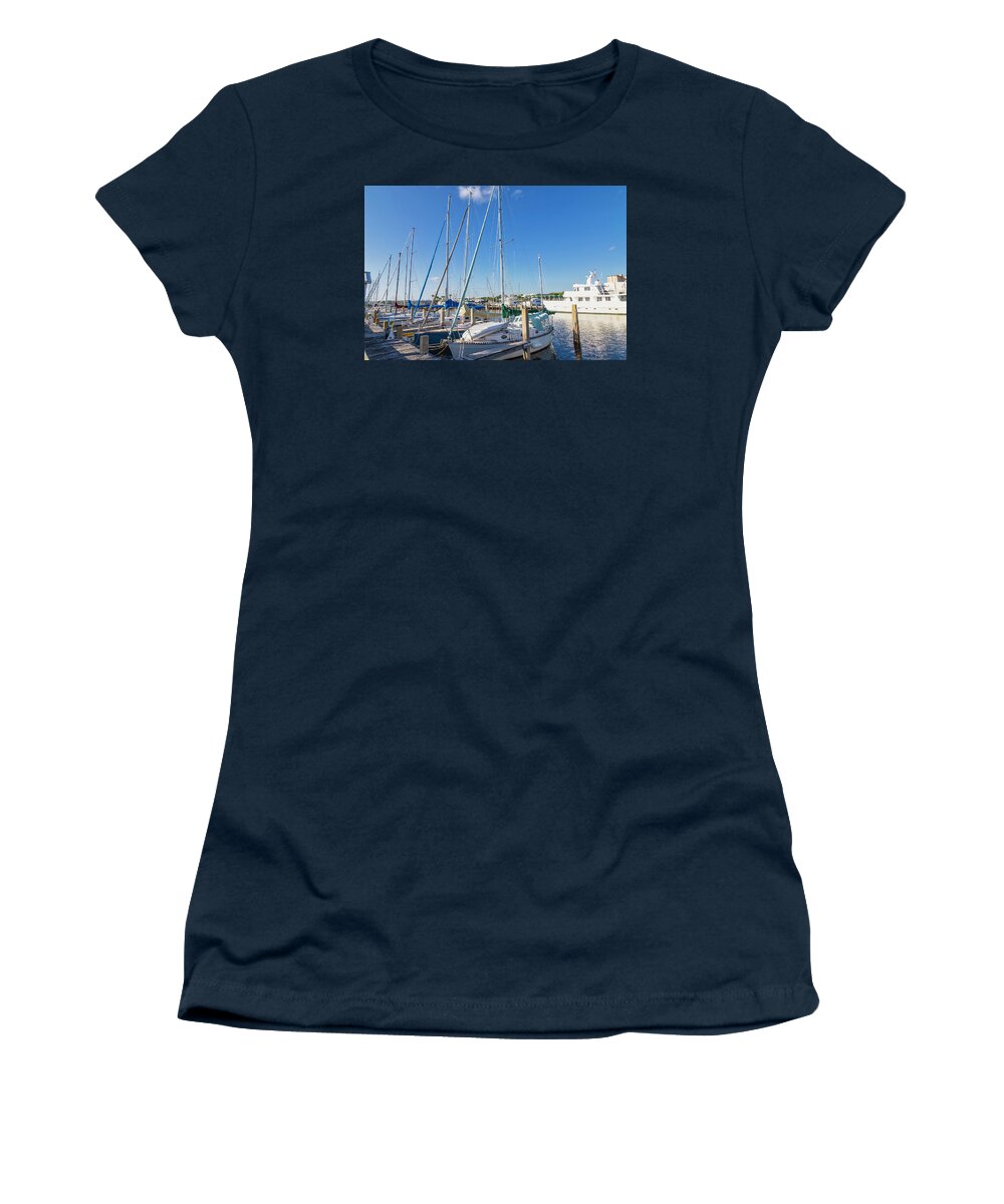 Marina Women's T-Shirt featuring the photograph Panama City Beach Marina by Lorraine Baum