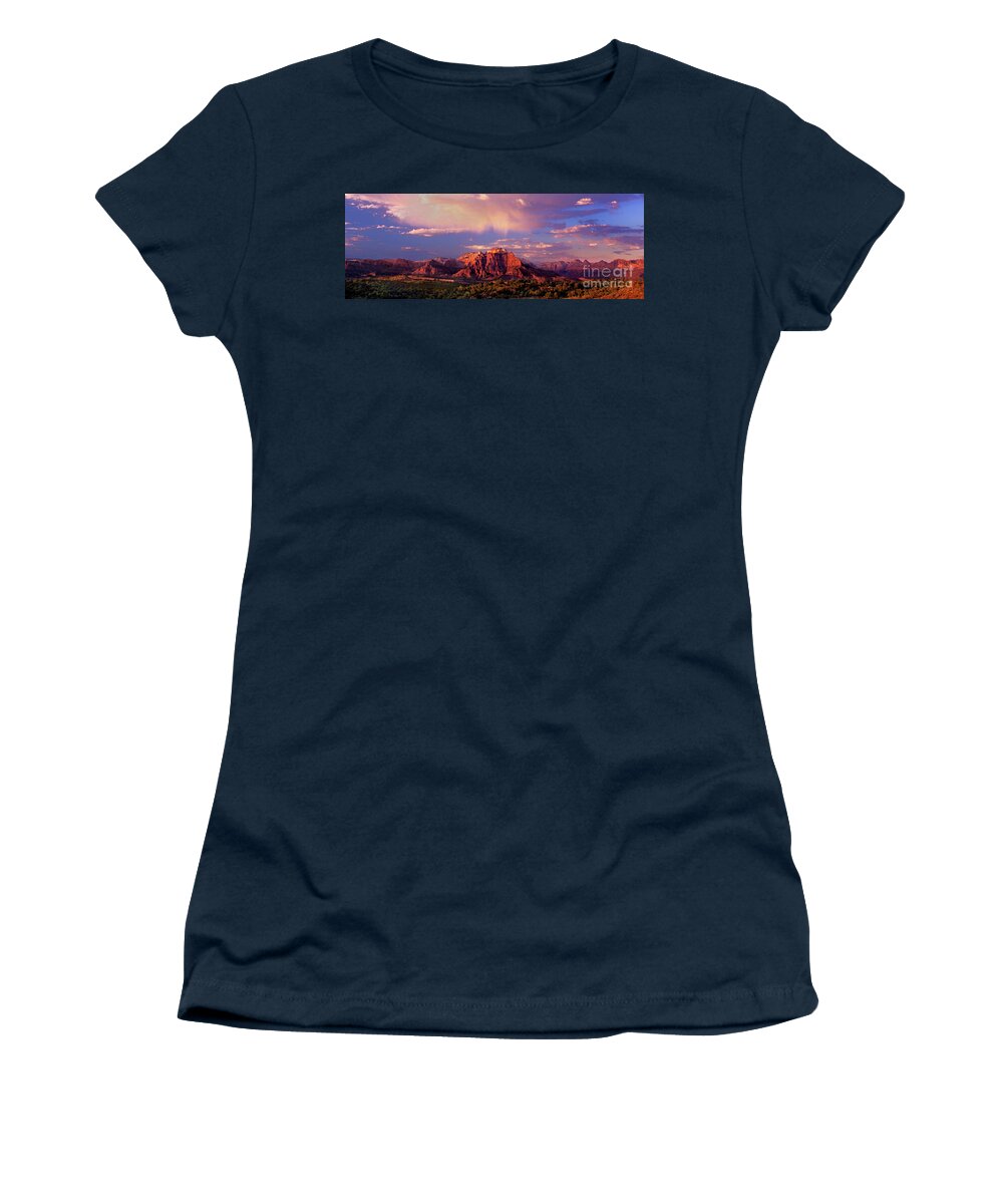 North America Women's T-Shirt featuring the photograph Panorama West Temple at Sunset Zion Natonal Park by Dave Welling