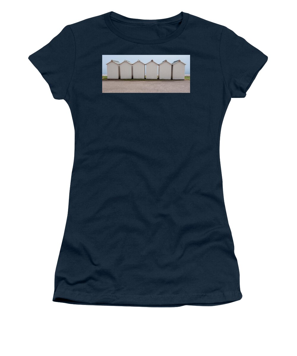 Beach Women's T-Shirt featuring the photograph Panoramic Beach Huts by Helen Jackson