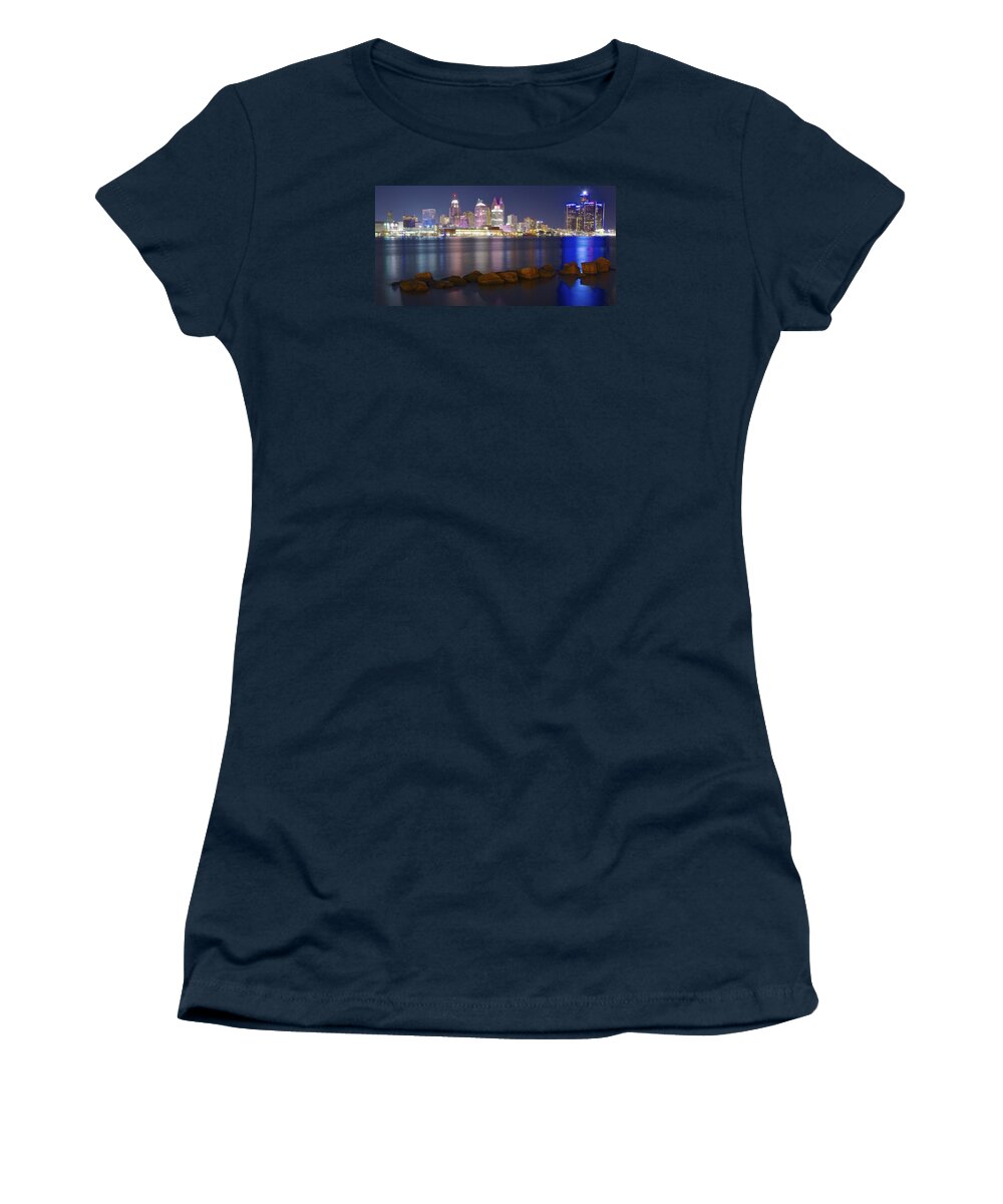 Detroit Women's T-Shirt featuring the photograph Panoramic Detroit by Frozen in Time Fine Art Photography