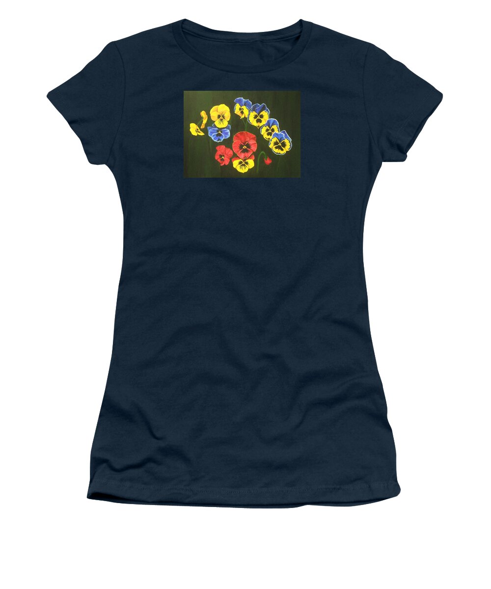 Pansy Flowers Women's T-Shirt featuring the painting Pansy Lions Too by Brandy House