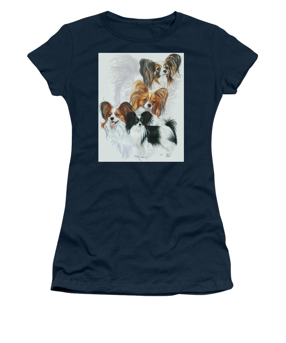 Toy Breed Women's T-Shirt featuring the mixed media Papillon Medley by Barbara Keith