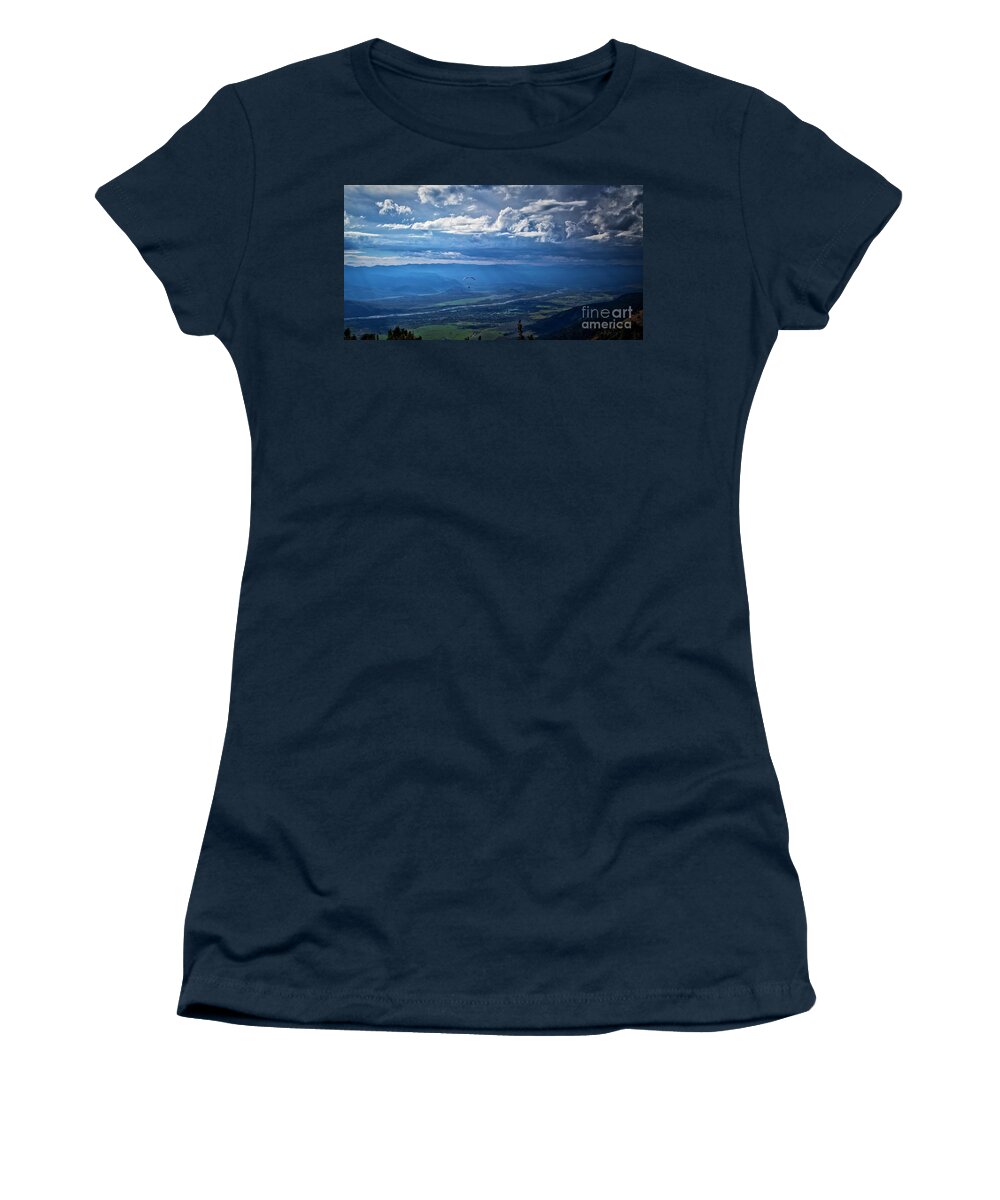 Paragliding Women's T-Shirt featuring the photograph Paragliding above Jackson Hole by Bruce Block