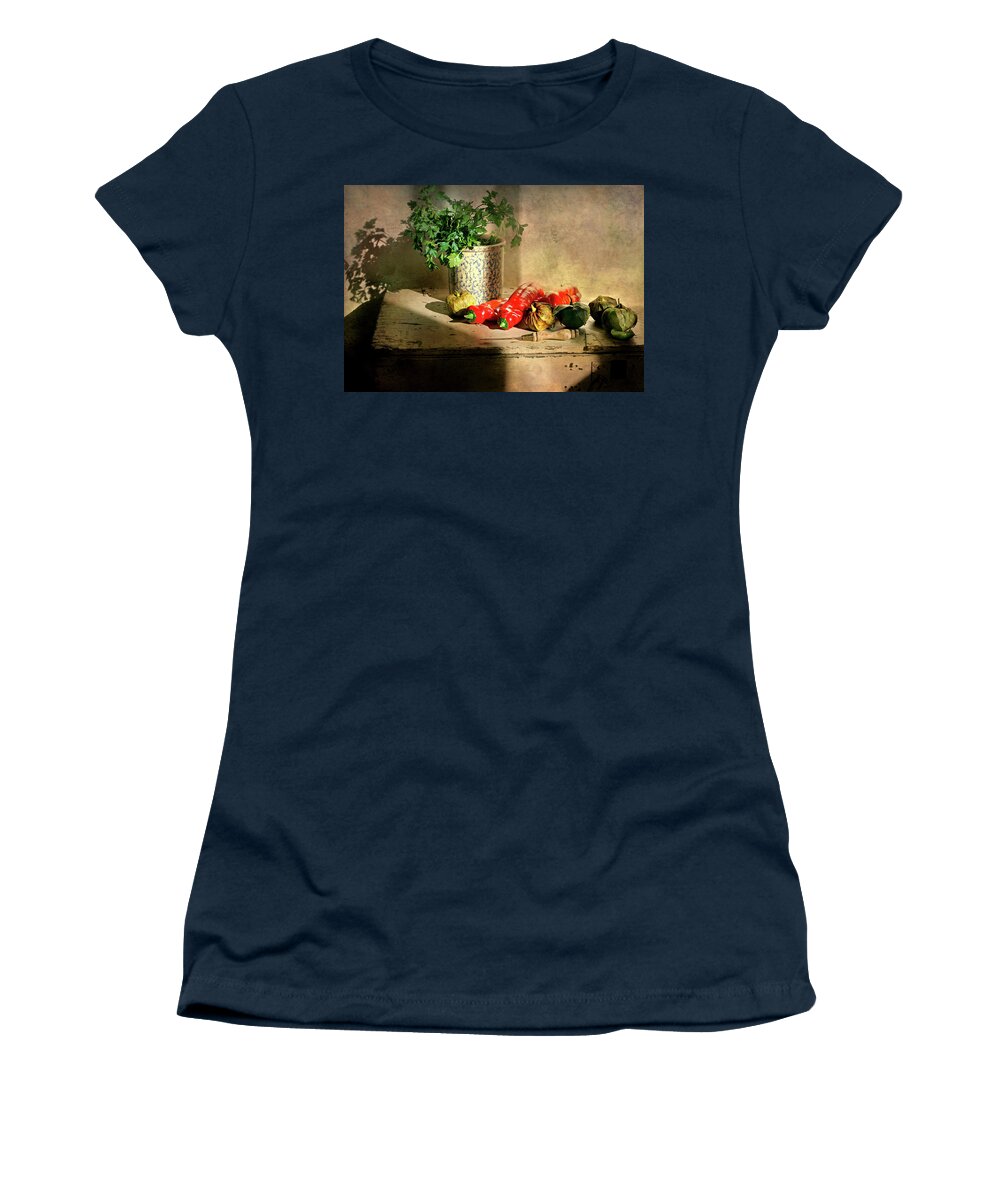 Country Side Board Women's T-Shirt featuring the photograph Parsley and Peppers by Diana Angstadt