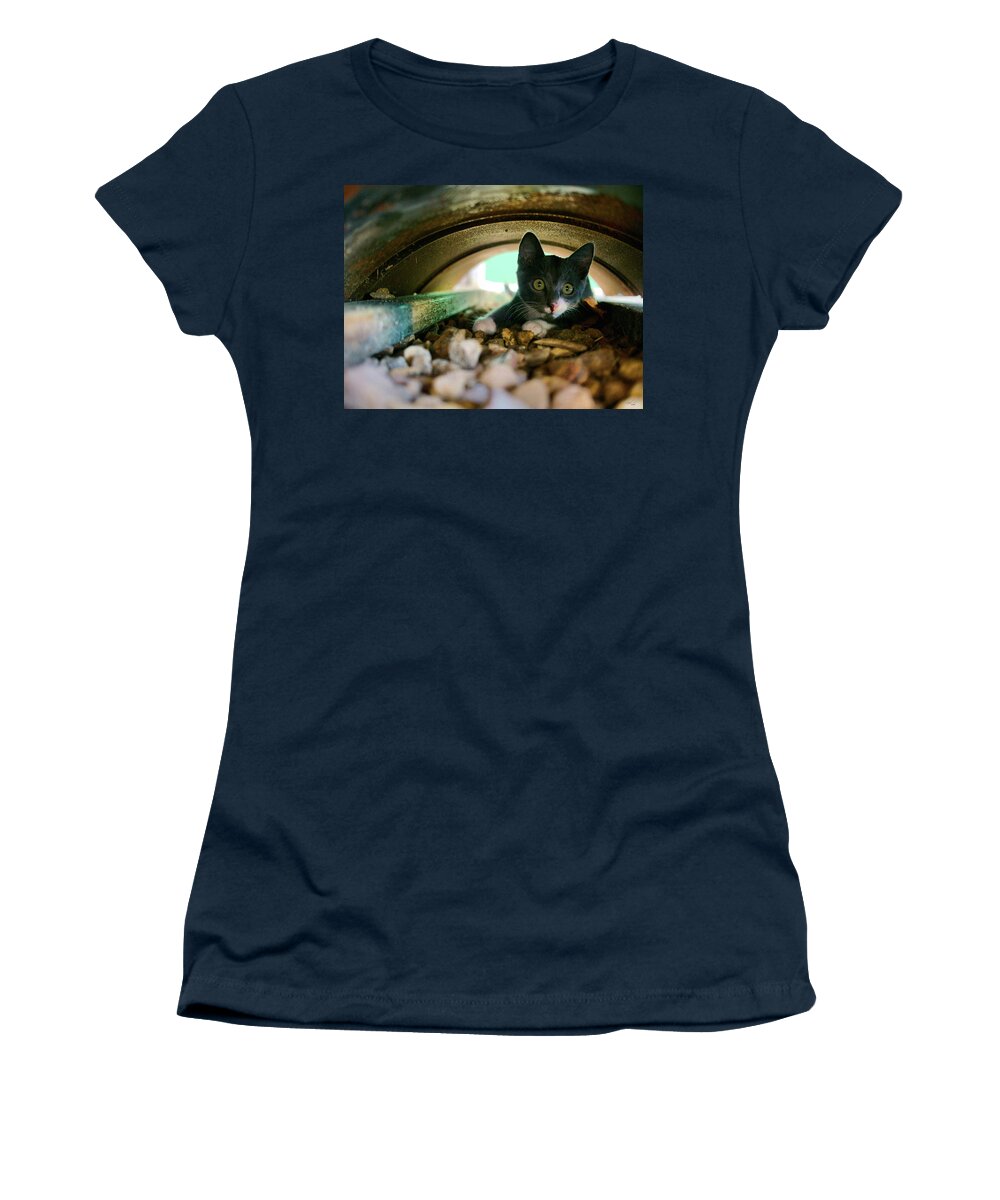 Portrait Women's T-Shirt featuring the photograph Patches Hiding by Michael Blaine