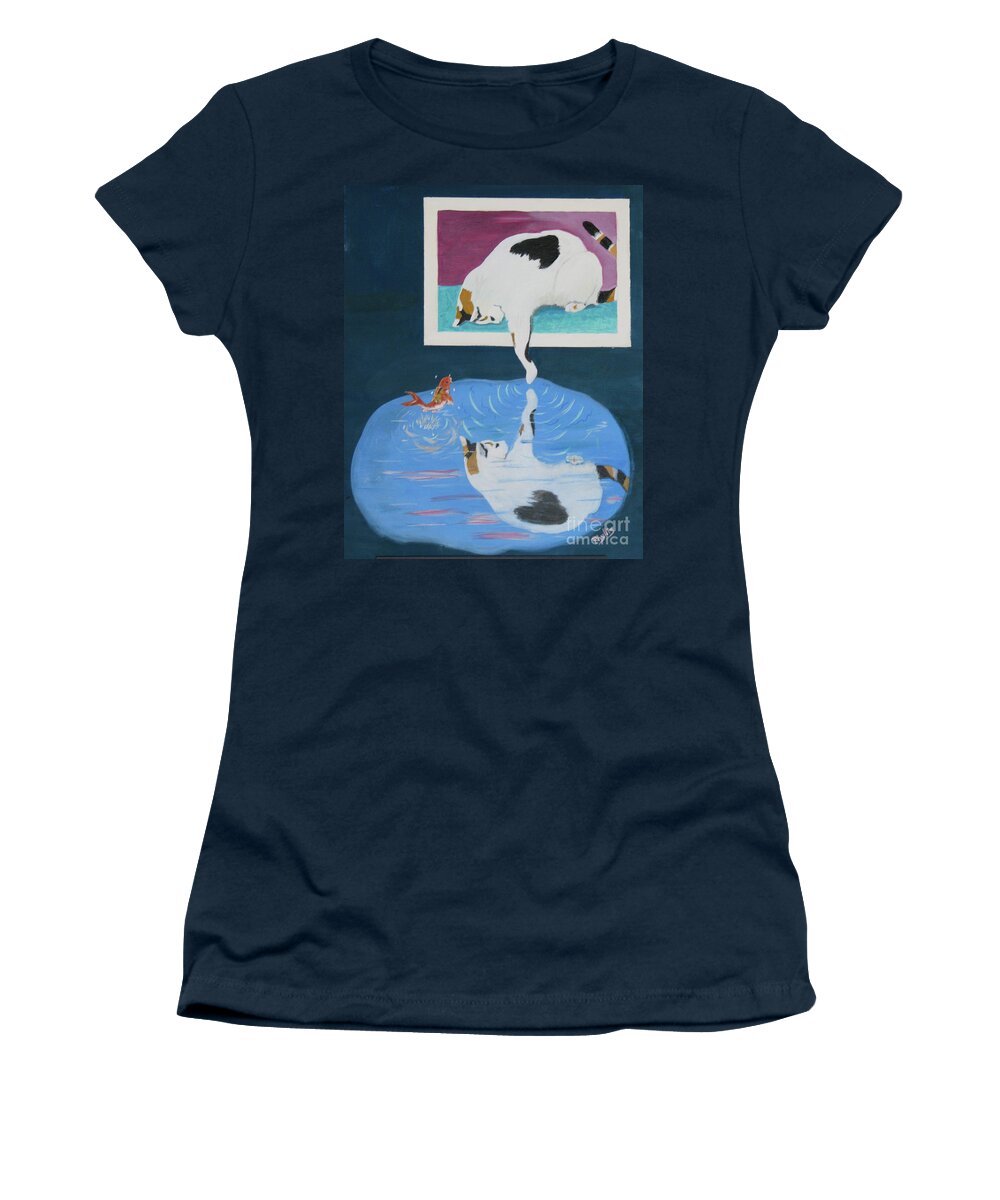 Calico Kitty Women's T-Shirt featuring the painting Paws and Effect by Phyllis Kaltenbach