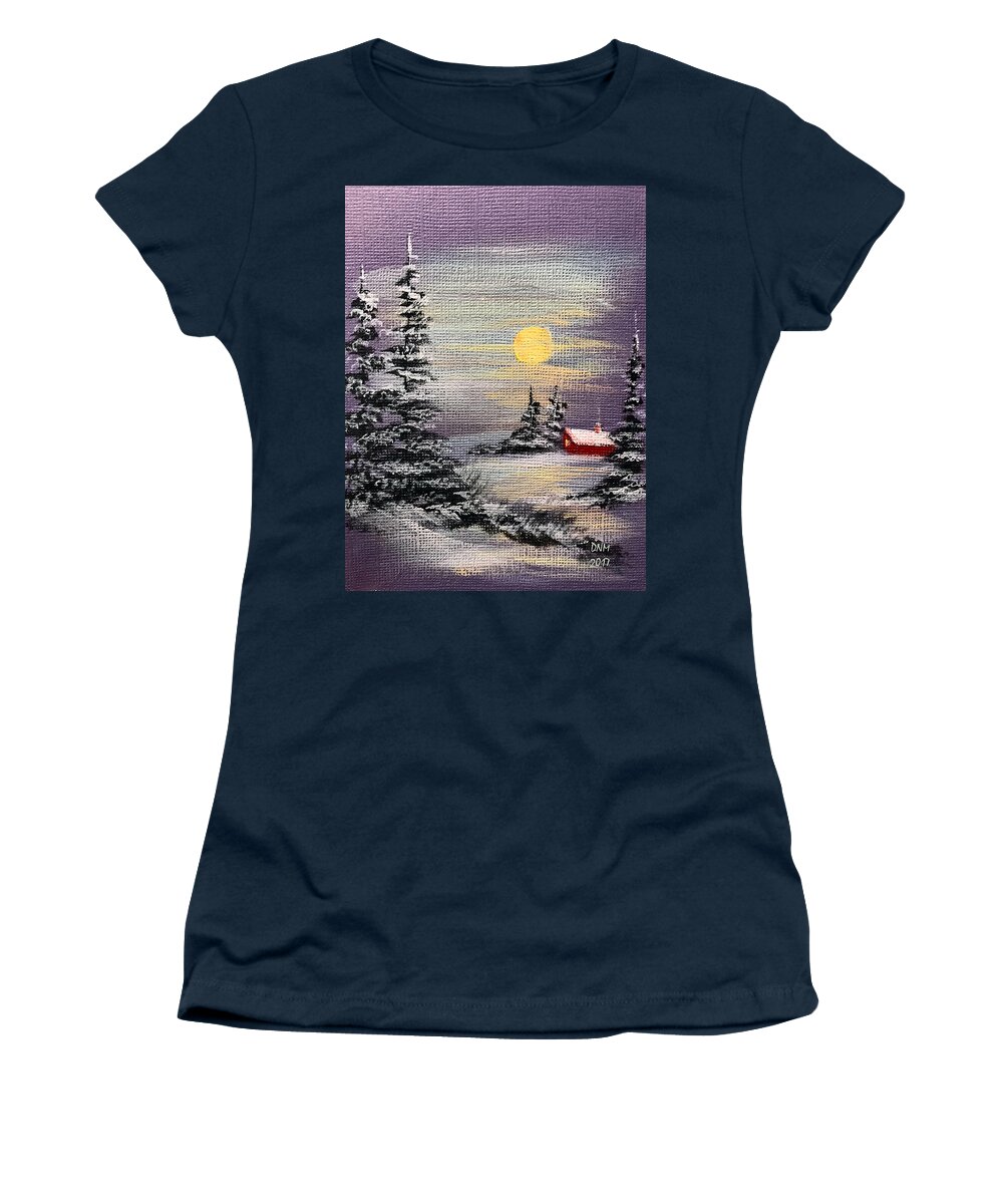 Snow Women's T-Shirt featuring the painting Peaceful Night by Dorothy Maier