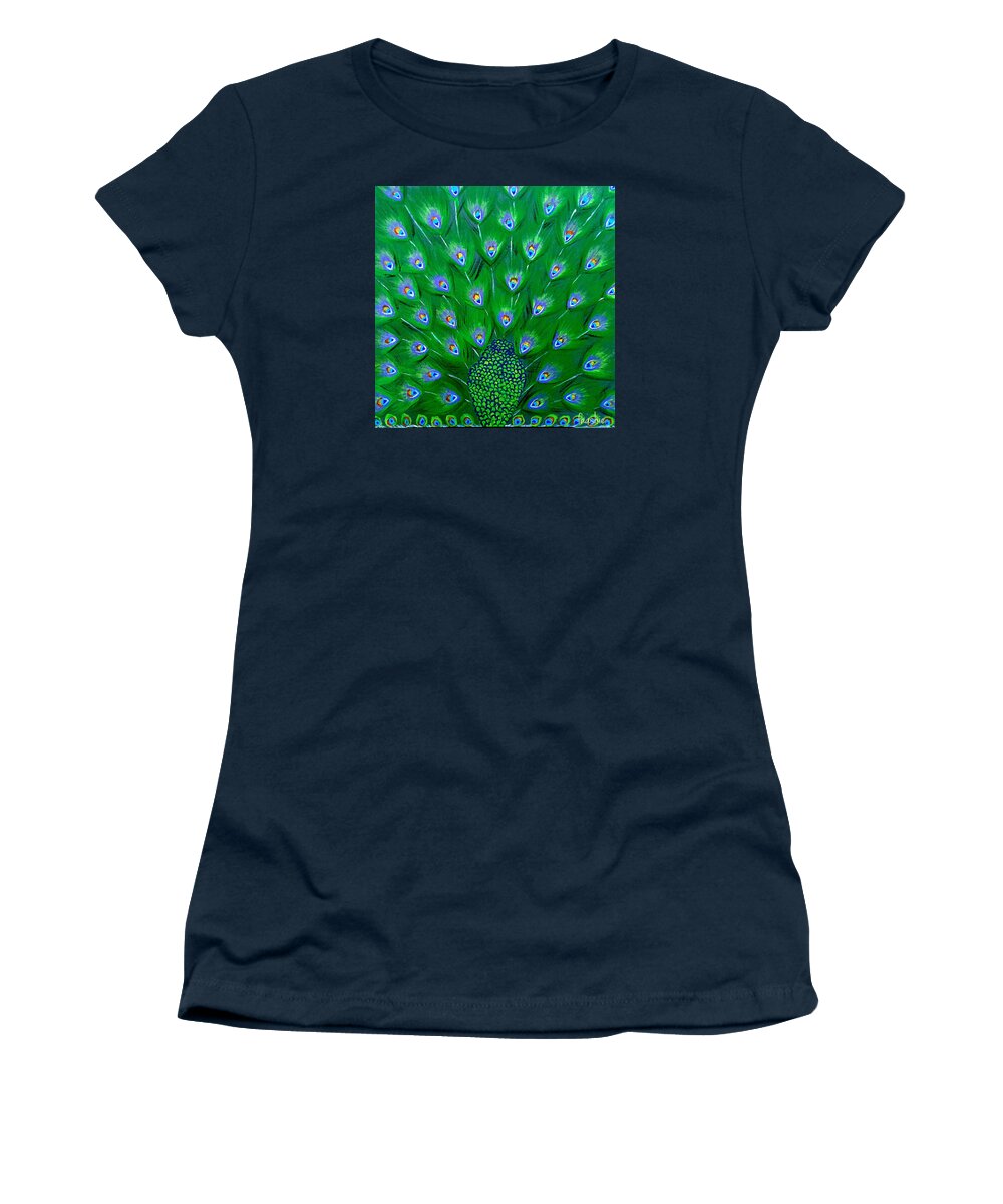 Peacock Women's T-Shirt featuring the painting Peacock feathers by Faashie Sha