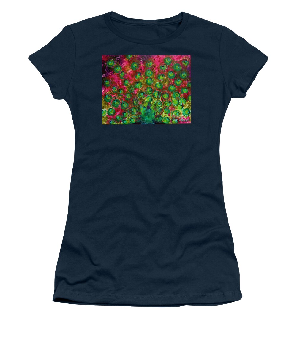 Art Women's T-Shirt featuring the painting Peacock Impressions by Jeanette French
