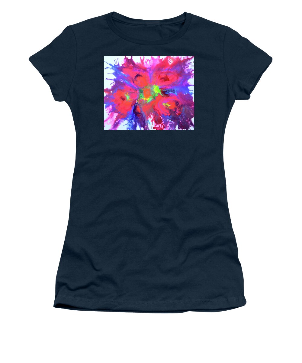 Abstract Women's T-Shirt featuring the painting Peacock Tail Abstract Large Painting by Tiberiu Soos