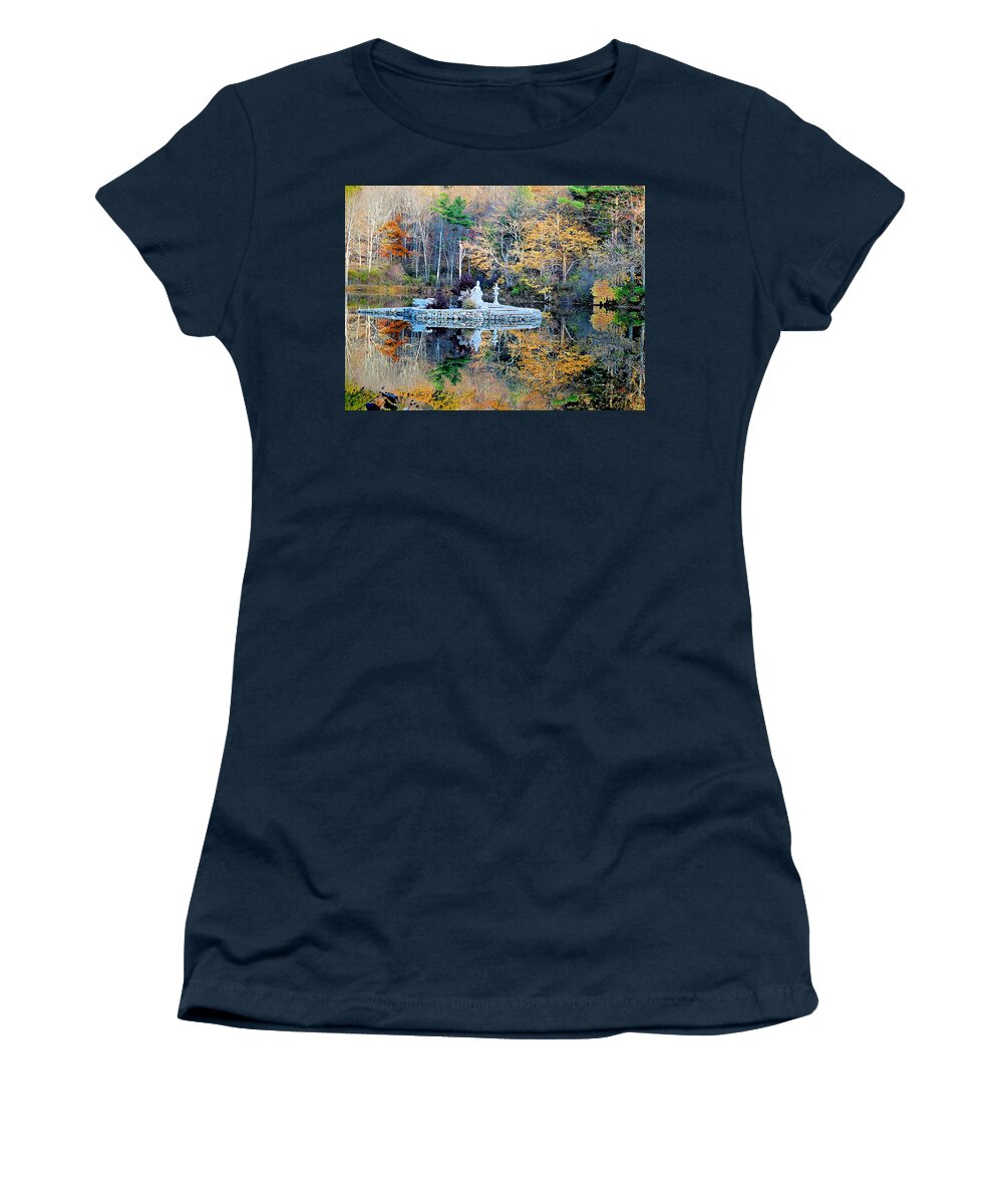 Peak Autumn Reflection Women's T-Shirt featuring the painting Peak Autumn reflection 5 by Jeelan Clark