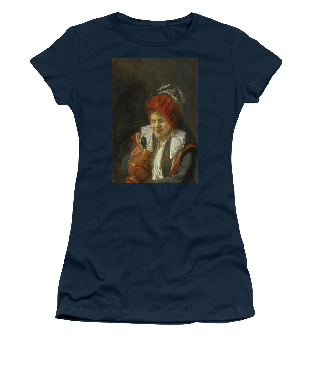 Judith Leyster Boy Peering Into An Earthenware Tankard Women's T-Shirt featuring the painting Peering Into An Earthenware Tankard by MotionAge Designs