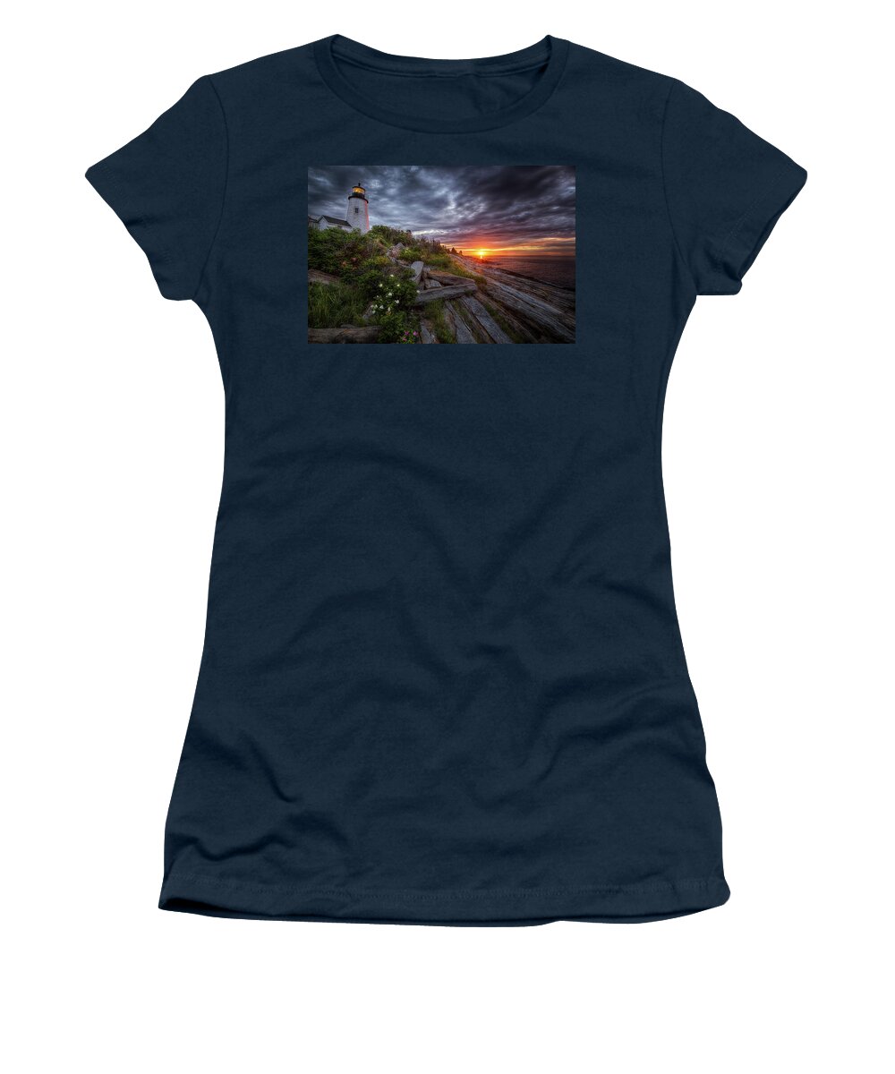 Lighthouse Women's T-Shirt featuring the photograph Pemaquid Sunrise by Neil Shapiro