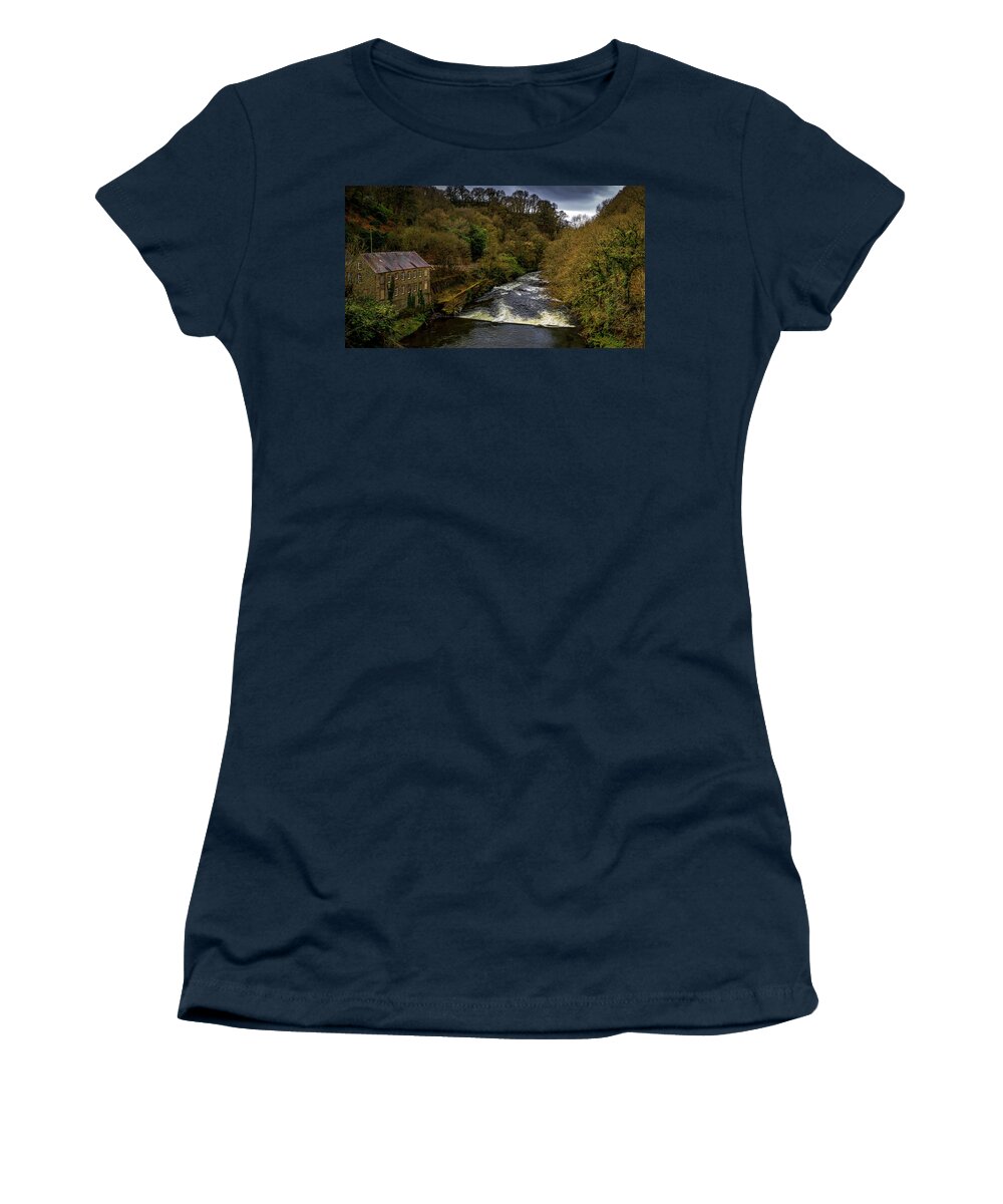 Pembrokeshire Women's T-Shirt featuring the photograph Pentre Cwrt Mill on the River Teifi by Mark Llewellyn