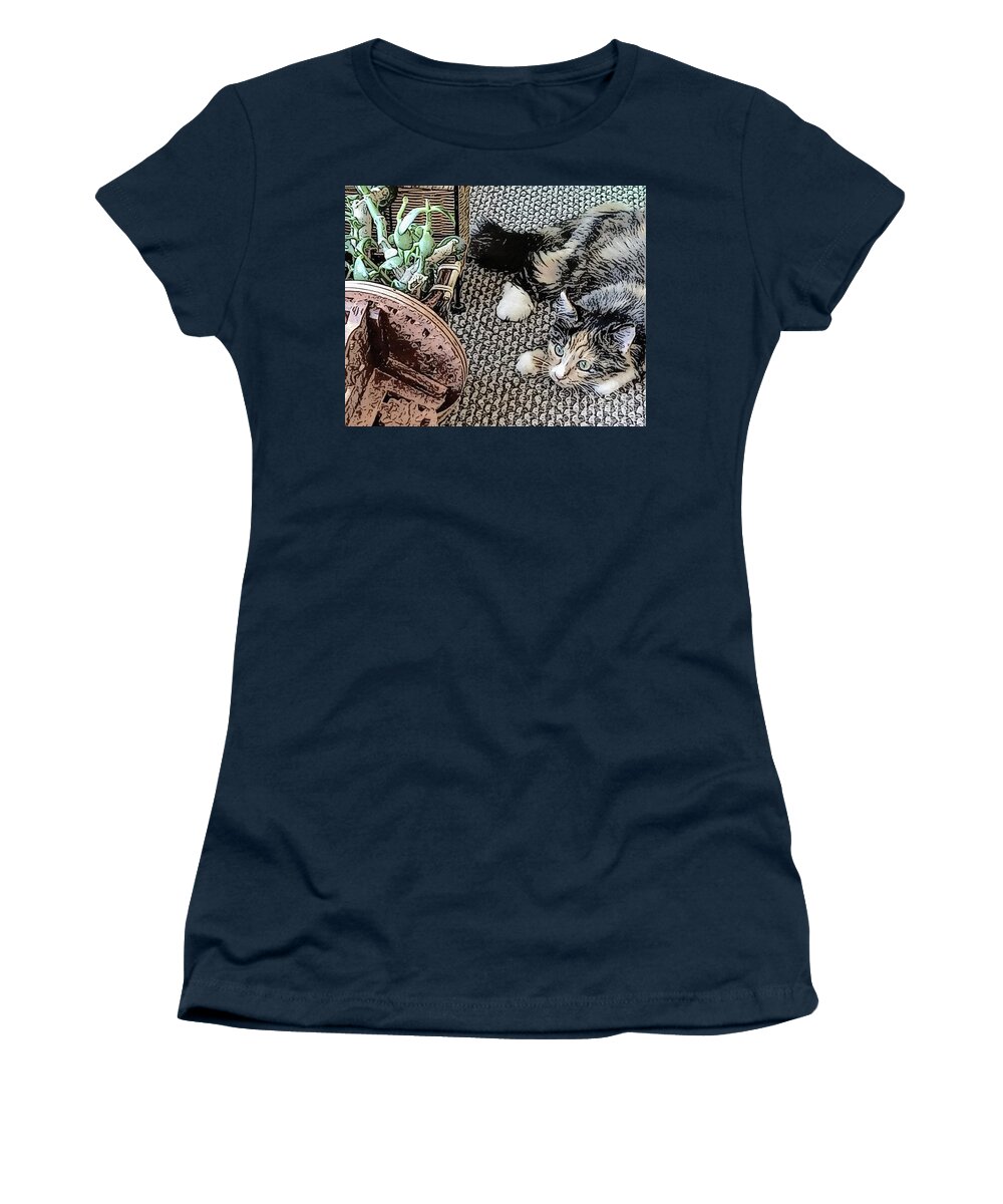 Cat Women's T-Shirt featuring the digital art It's OK. It's just you being you... by Deb Nakano