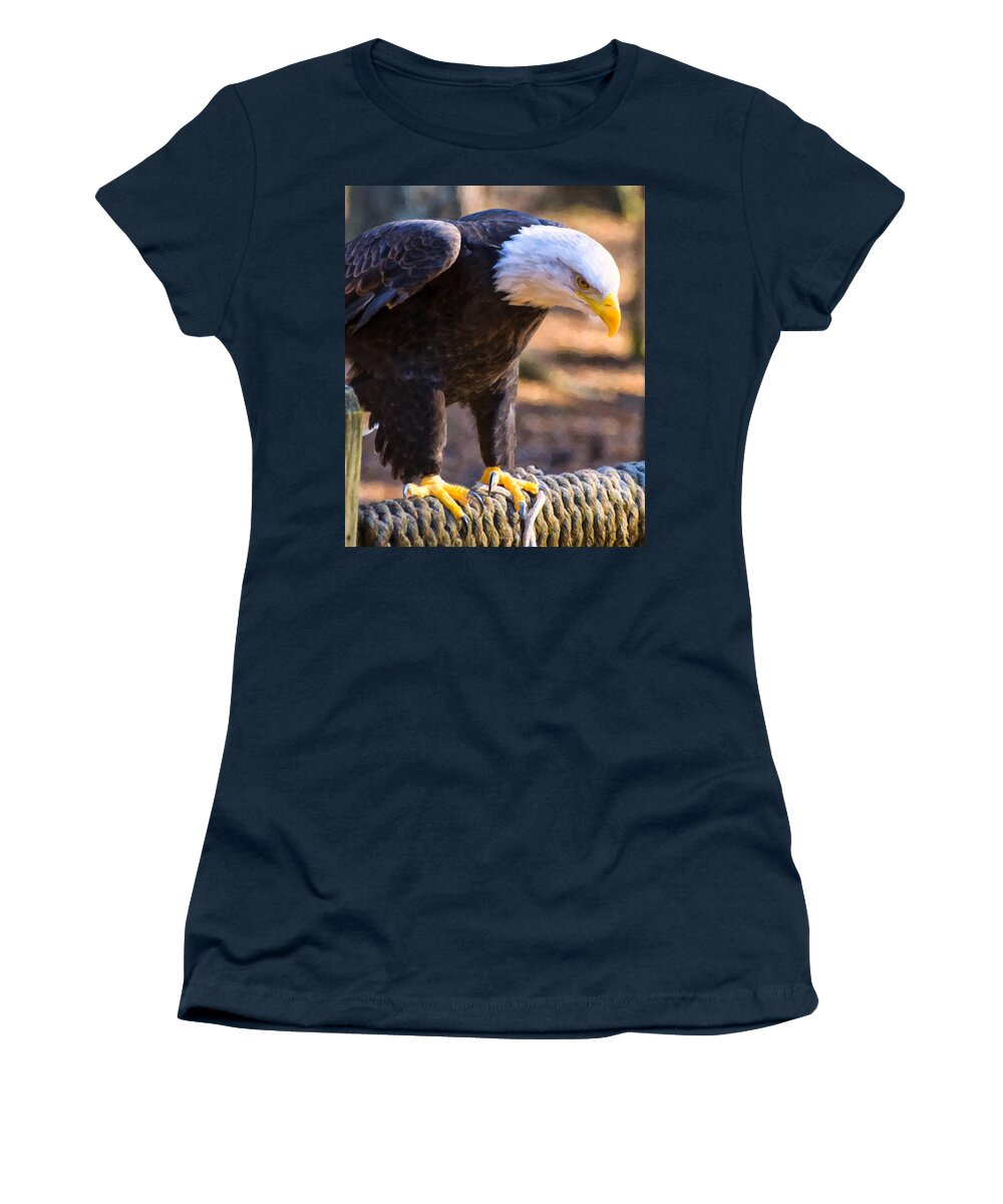 Bald Eagle Women's T-Shirt featuring the digital art Perched Bald Eagle by Flees Photos