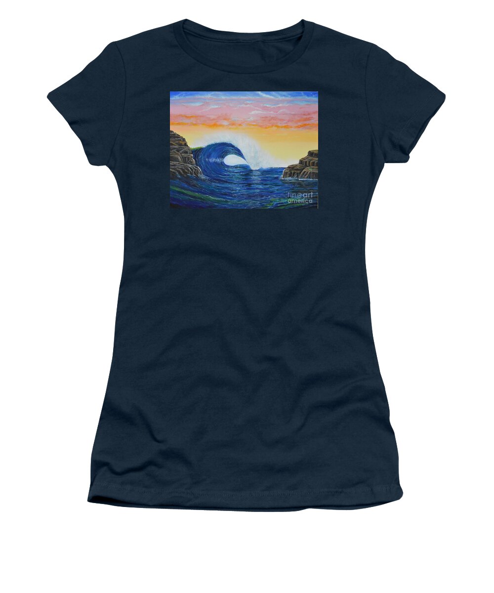 Ocean Women's T-Shirt featuring the painting Perfect Curl by Mary Scott