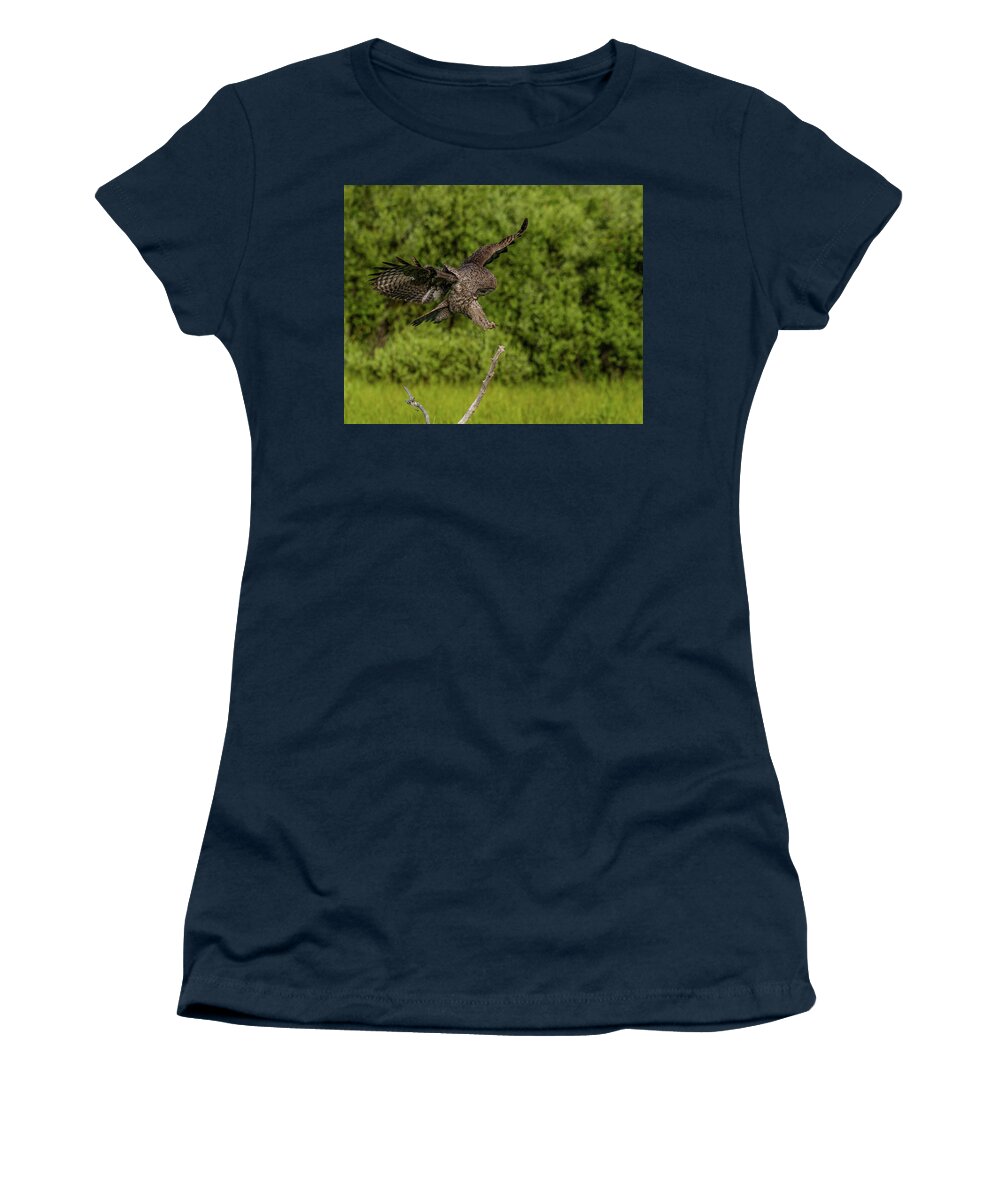 Great Grey Owl Women's T-Shirt featuring the photograph Perfect Form by Yeates Photography