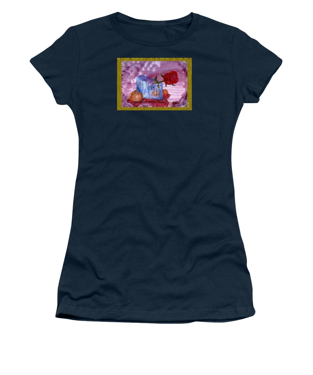 Still Women's T-Shirt featuring the painting Persimmons And Rose by Victor Vosen