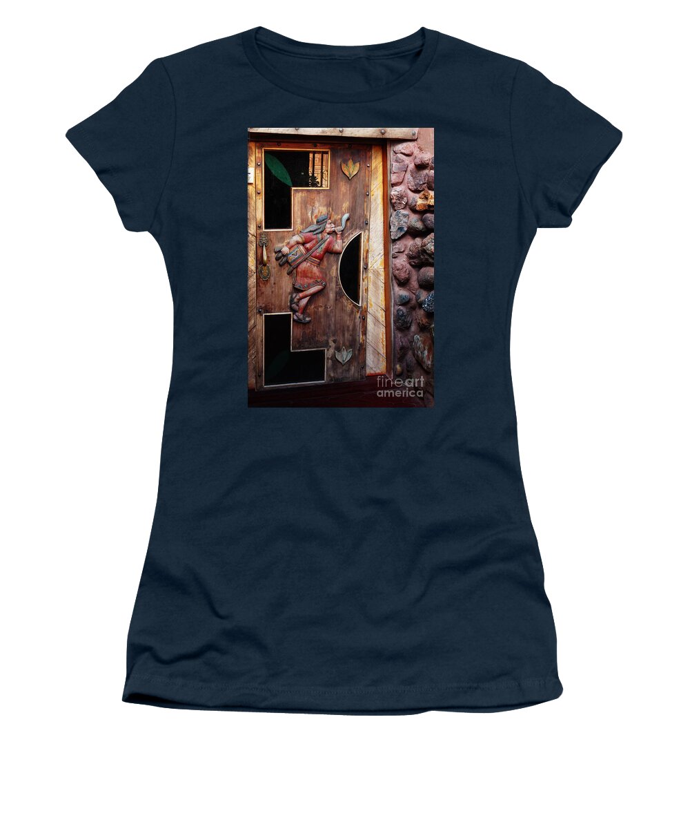 Adobe Women's T-Shirt featuring the photograph Peruvian Door Decor 16 by Xueling Zou