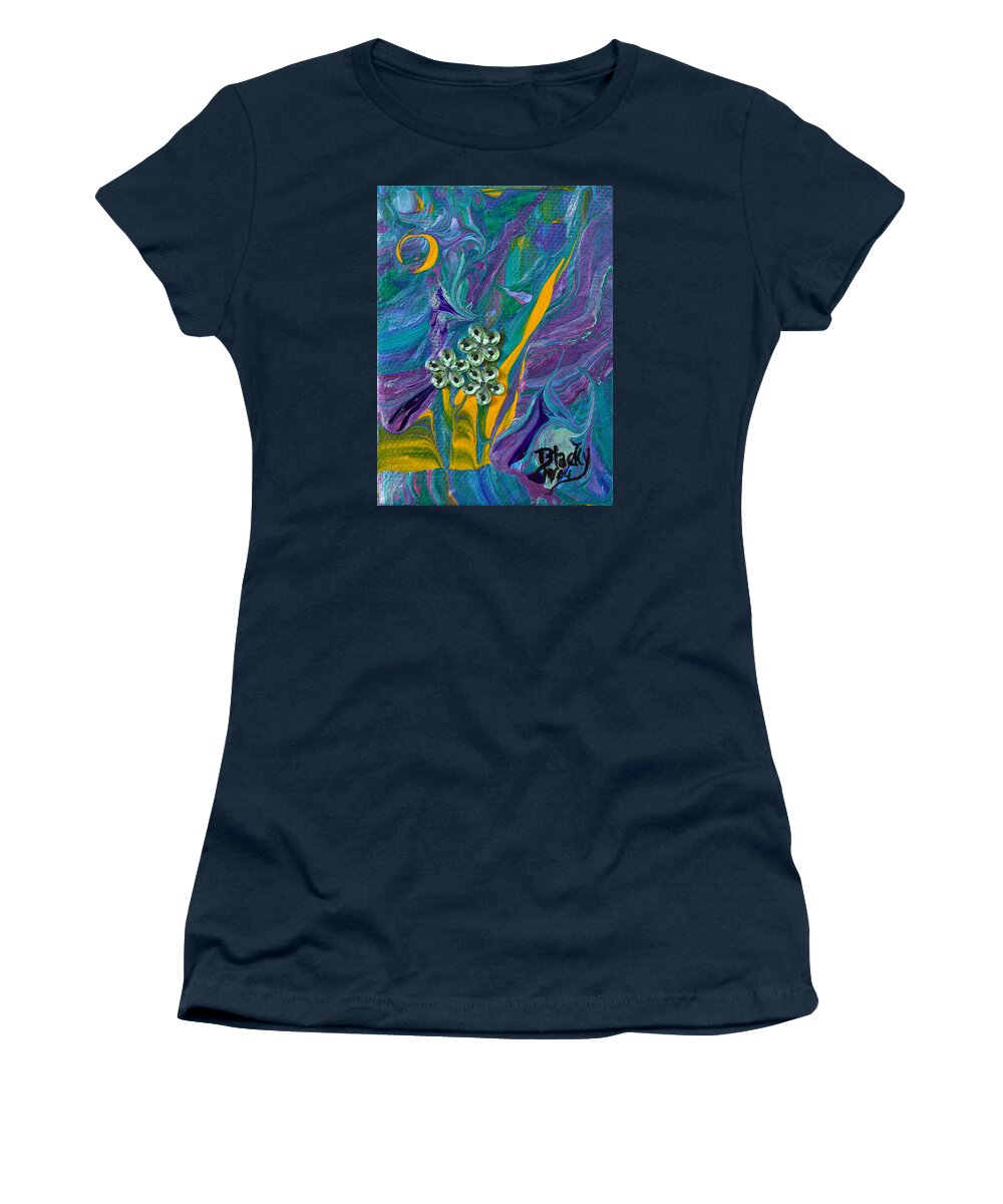 Petite Fleur Women's T-Shirt featuring the mixed media Petite Fleur by Donna Blackhall