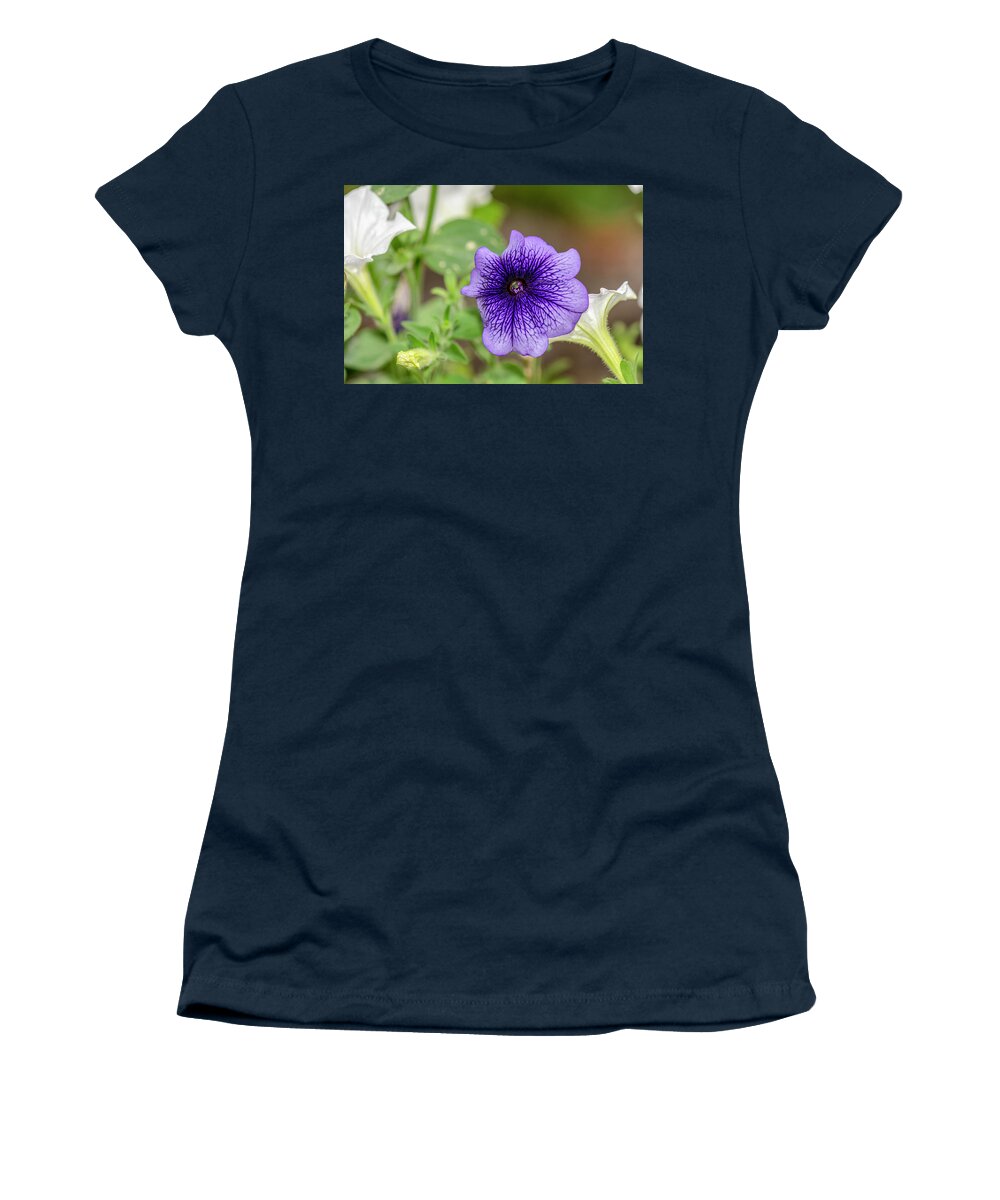 Petunia Women's T-Shirt featuring the photograph Petunia with jewels by Timothy Anable