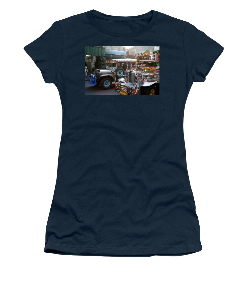 Jeepney Women's T-Shirt featuring the photograph Philippine jeepneys. by Christopher Rowlands