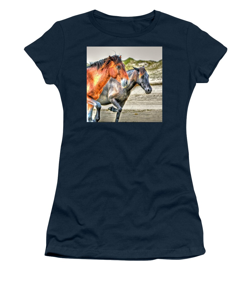 Outer Banks Women's T-Shirt featuring the photograph Picking Up the Pace at OBX by Don Mercer
