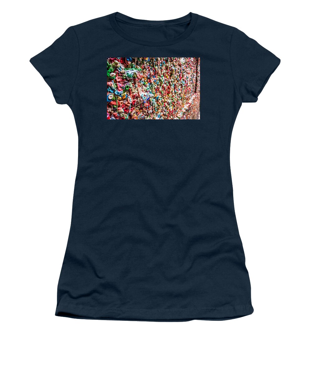 Market Women's T-Shirt featuring the photograph Pike Market Theater Gum Wall by Alex Grichenko