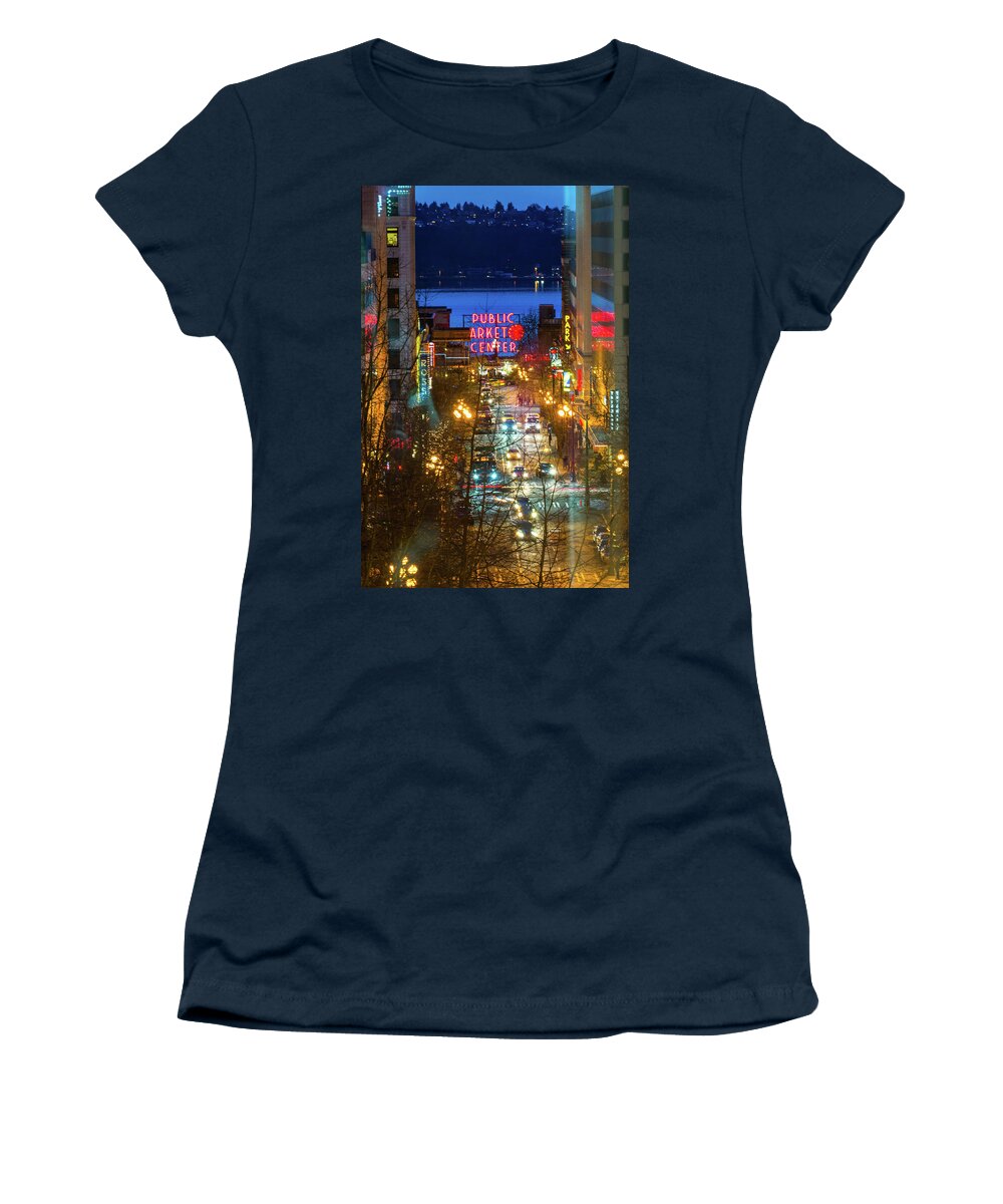 Landscape Women's T-Shirt featuring the photograph Pike Place Market - Seattle by Hisao Mogi