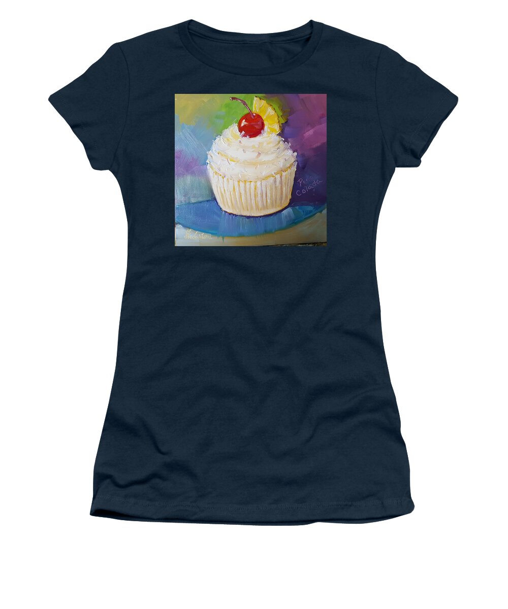 Pina Colada Cupcake Women's T-Shirt featuring the painting Pina Colada cupcake by Judy Fischer Walton