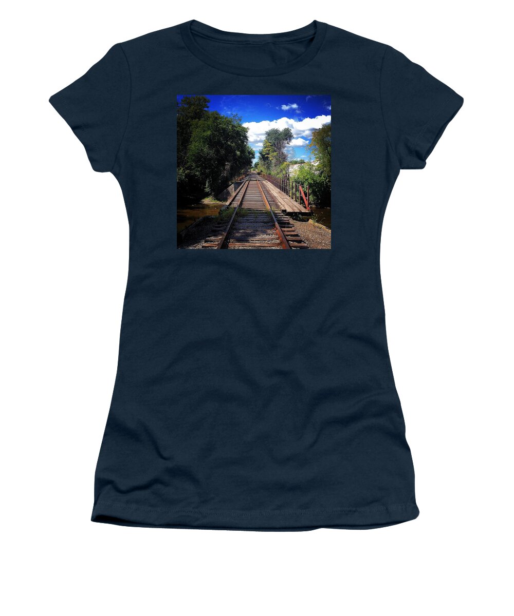 Alma Women's T-Shirt featuring the photograph Pine River Railroad Bridge by Chris Brown