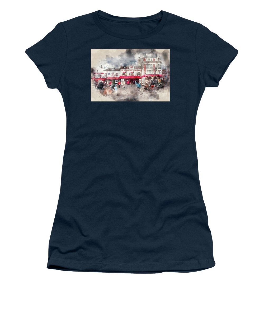 Watercolour Women's T-Shirt featuring the photograph Place du Tertre Montmartre by Jack Torcello