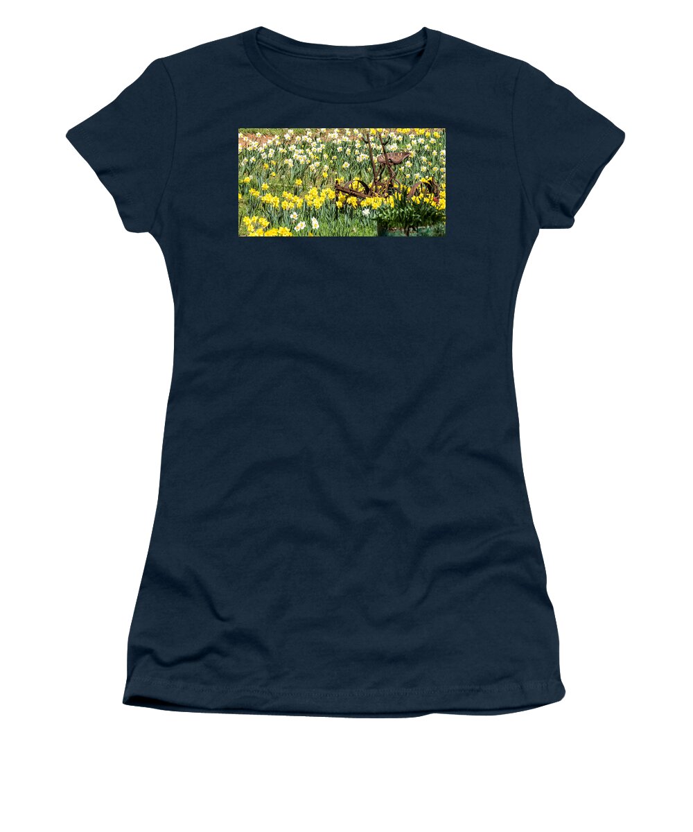  Women's T-Shirt featuring the photograph Plow in Field of Daffodils by Wendy Carrington