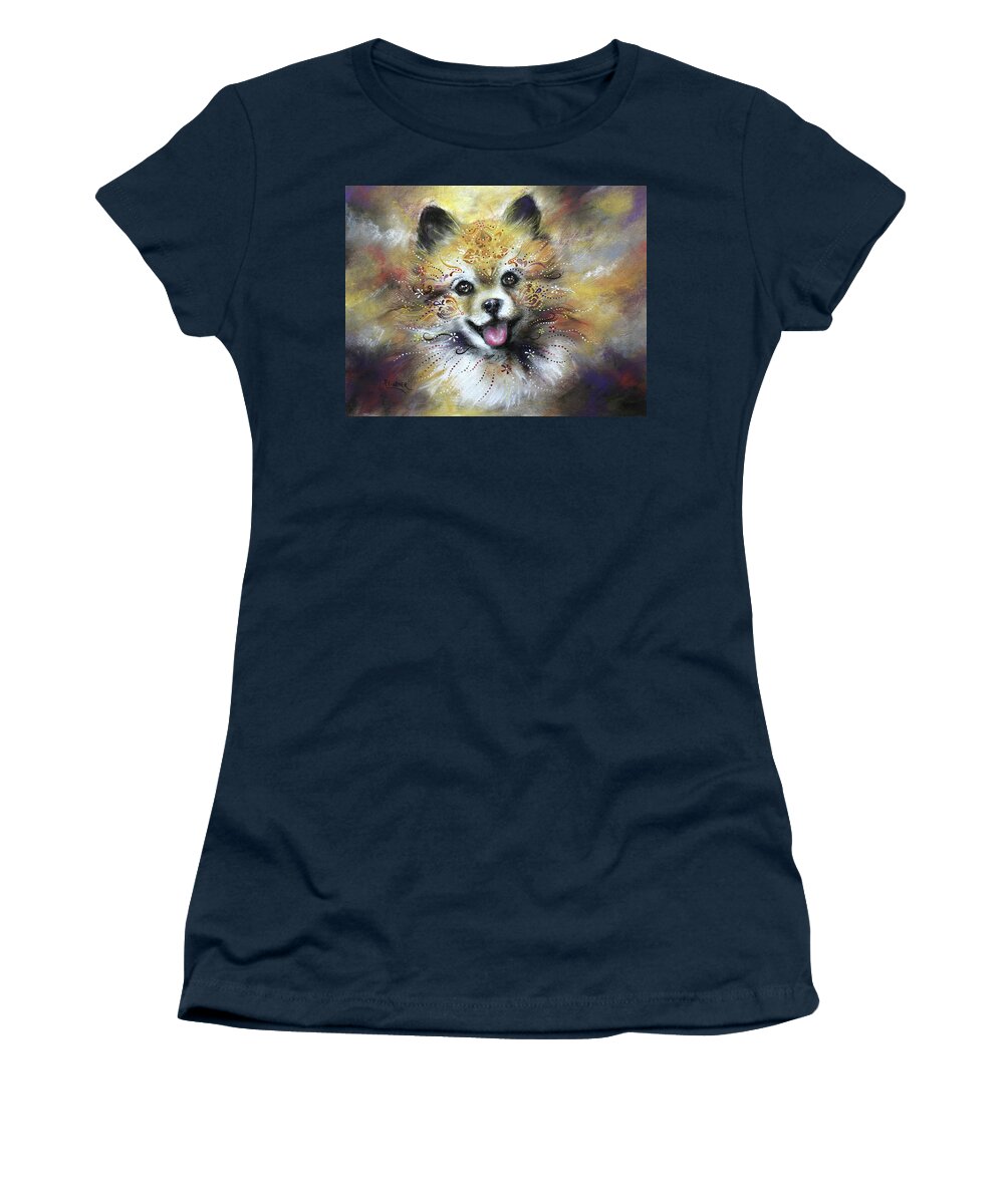 Boho Pomeranian Art Women's T-Shirt featuring the mixed media Pomeranian by Patricia Lintner