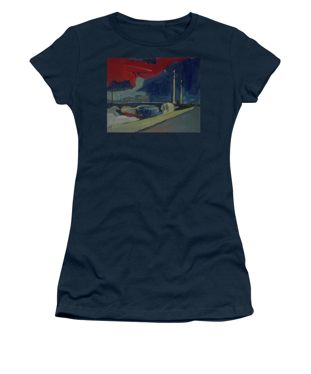 Paintings Women's T-Shirt featuring the painting Pont Fragnee in Liege by Nop Briex