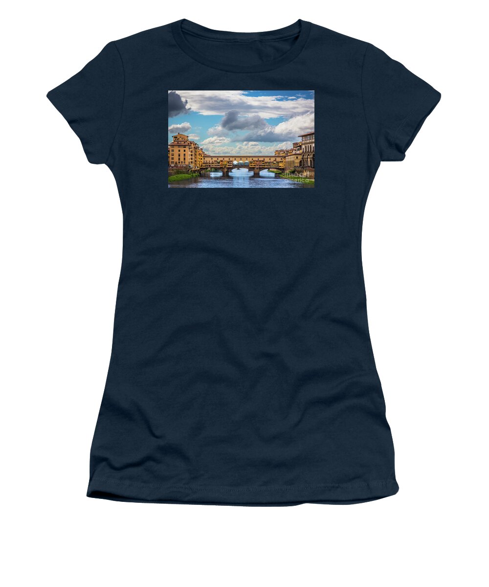 Arno Women's T-Shirt featuring the photograph Ponte Vecchio Clouds by Inge Johnsson