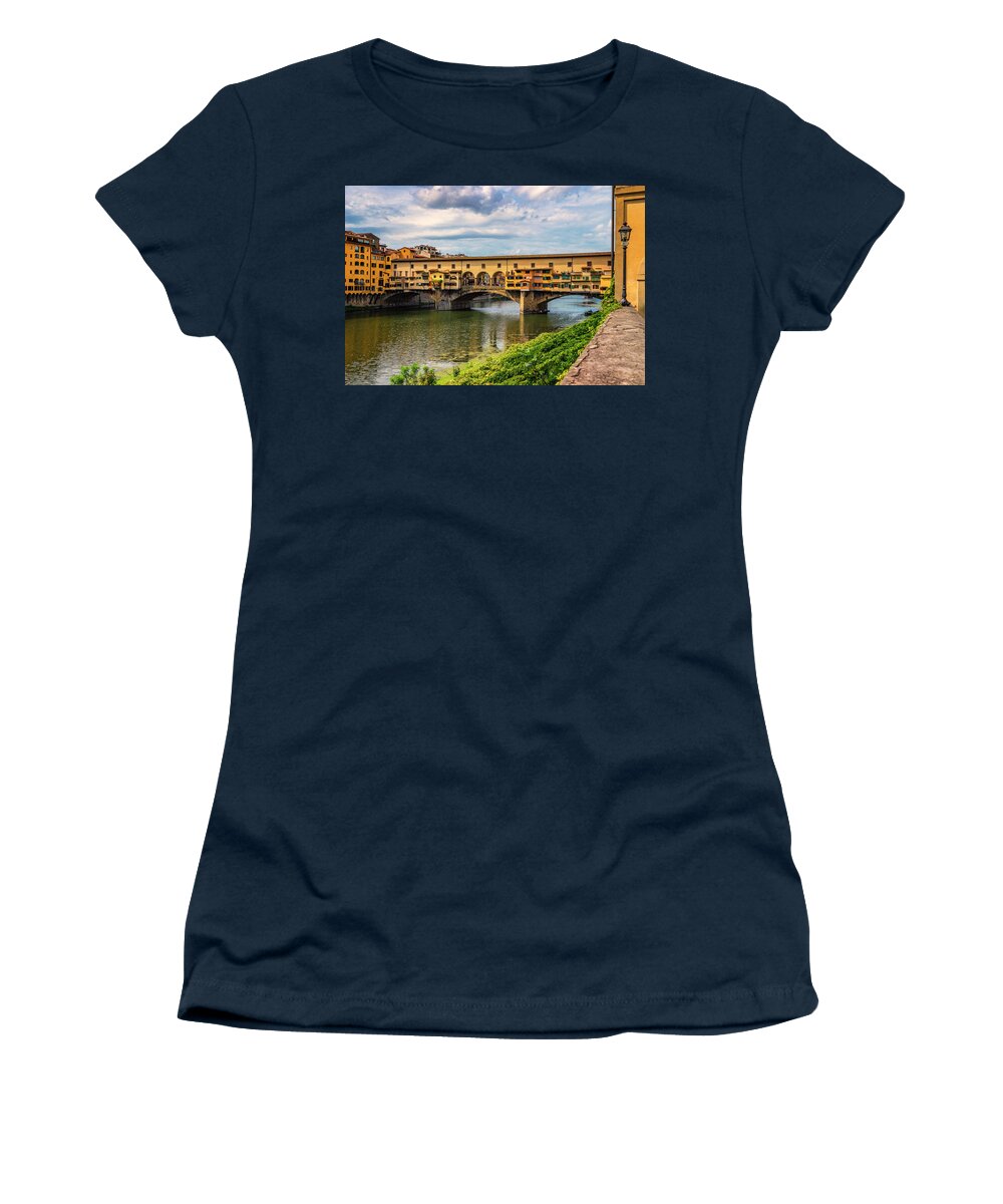 Ponte Vecchio Women's T-Shirt featuring the photograph Ponte Vecchio Florence Italy 7K_DSC2439_09152017 by Greg Kluempers