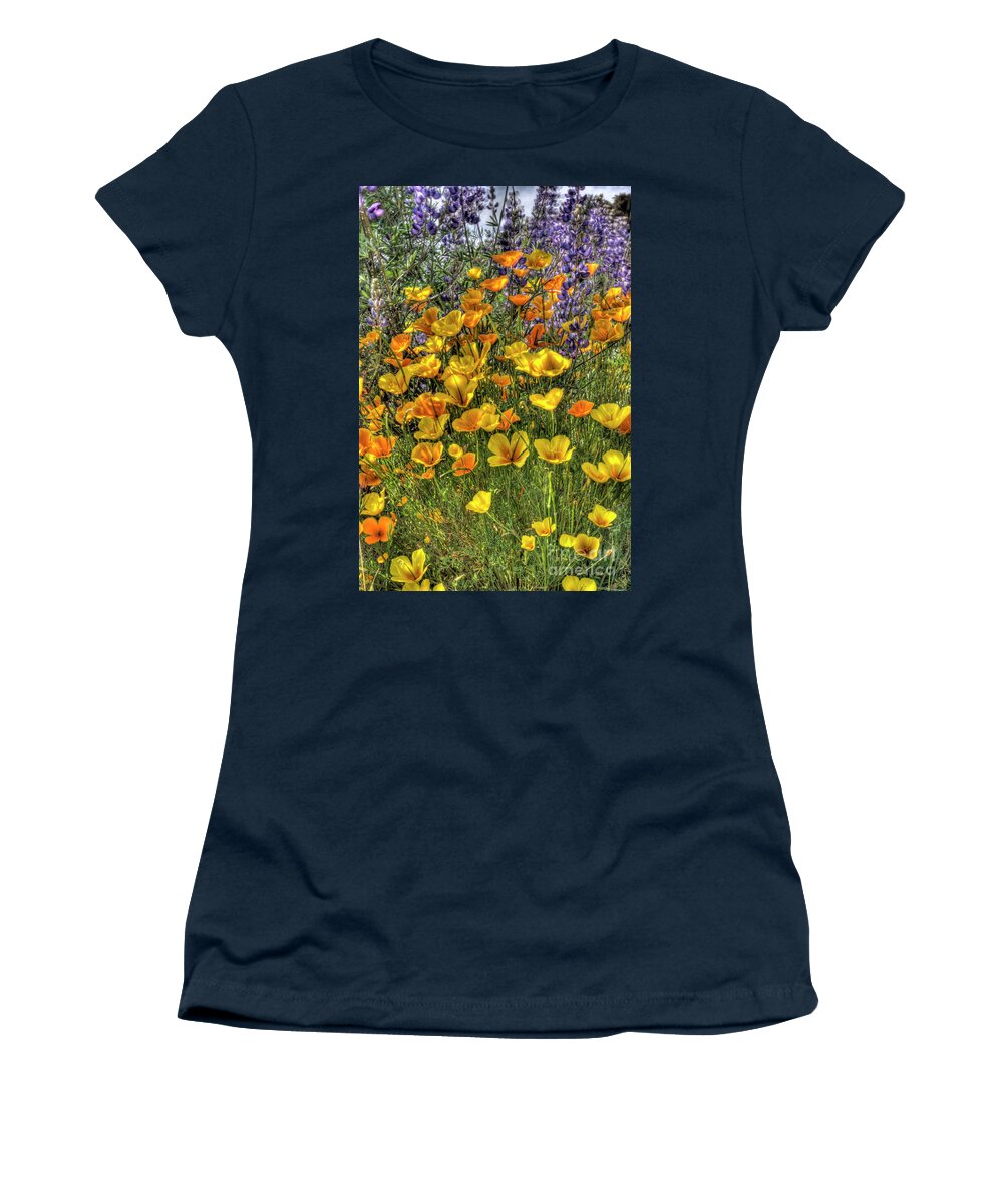 Poppy Women's T-Shirt featuring the photograph Poppies and Lupines by Jim And Emily Bush